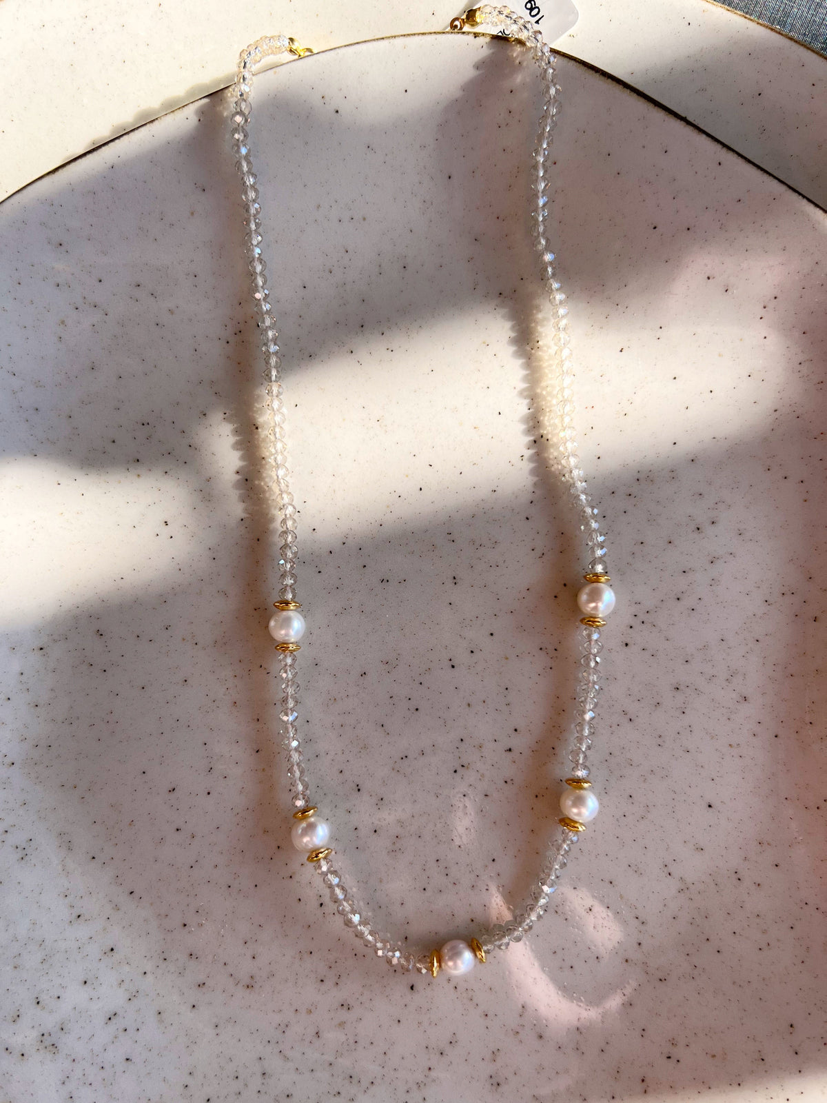Colar Cristais Champagne Com Cinco Pérolas De Água Doce 42cm - Tiff Joias