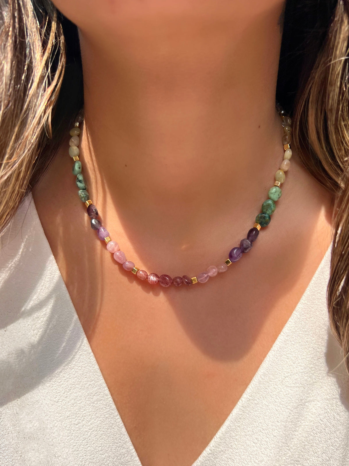 Colar De Pedras Naturais Roladas 42cm - Tiff Joias