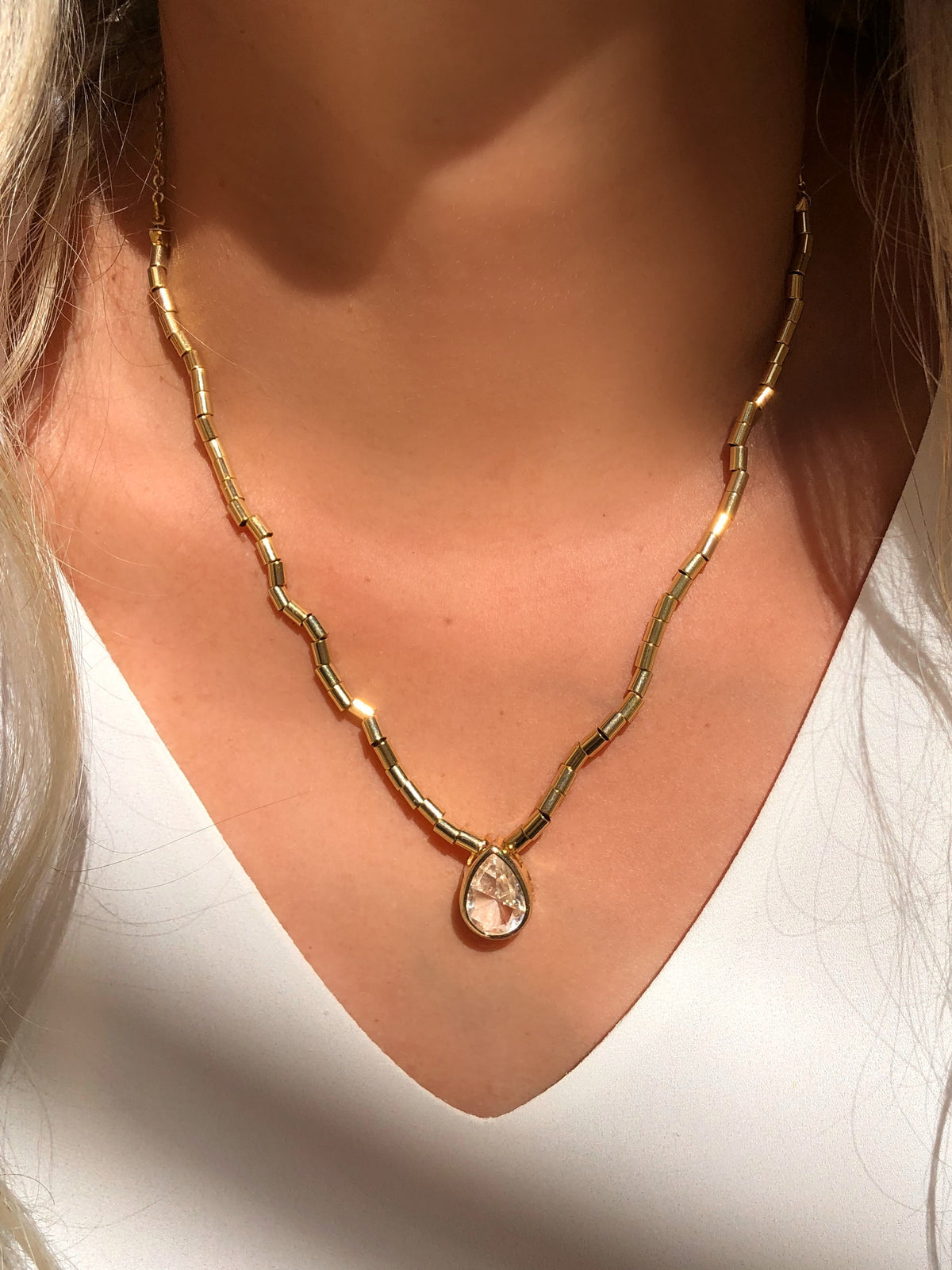Colar Diana Com Gota Lapidada Cor Cristal 45cm - Tiff Joias