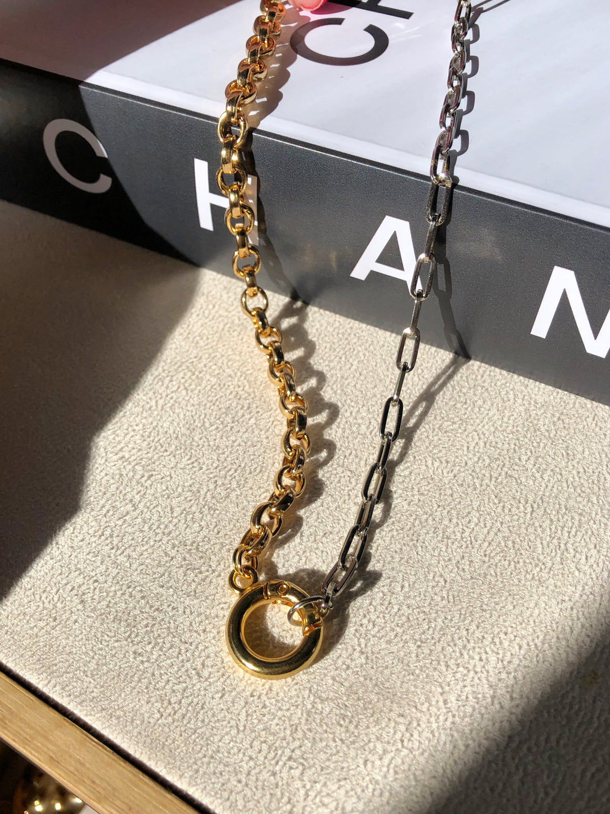 Colar Duo Corrente Portuguesa e Elos Fina RB e Banho Ouro 45cm - Tiff Joias