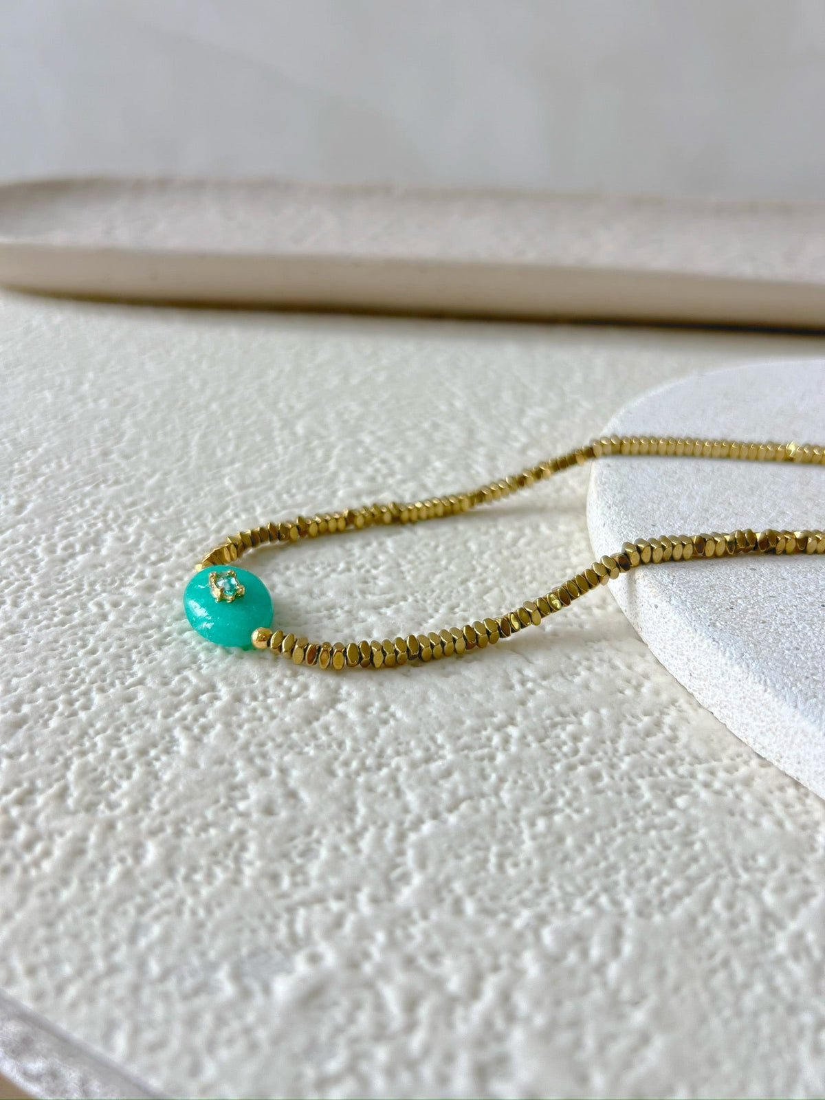 Colar Hematita Com Pedra Natural Amazonita 40cm - Tiff Joias