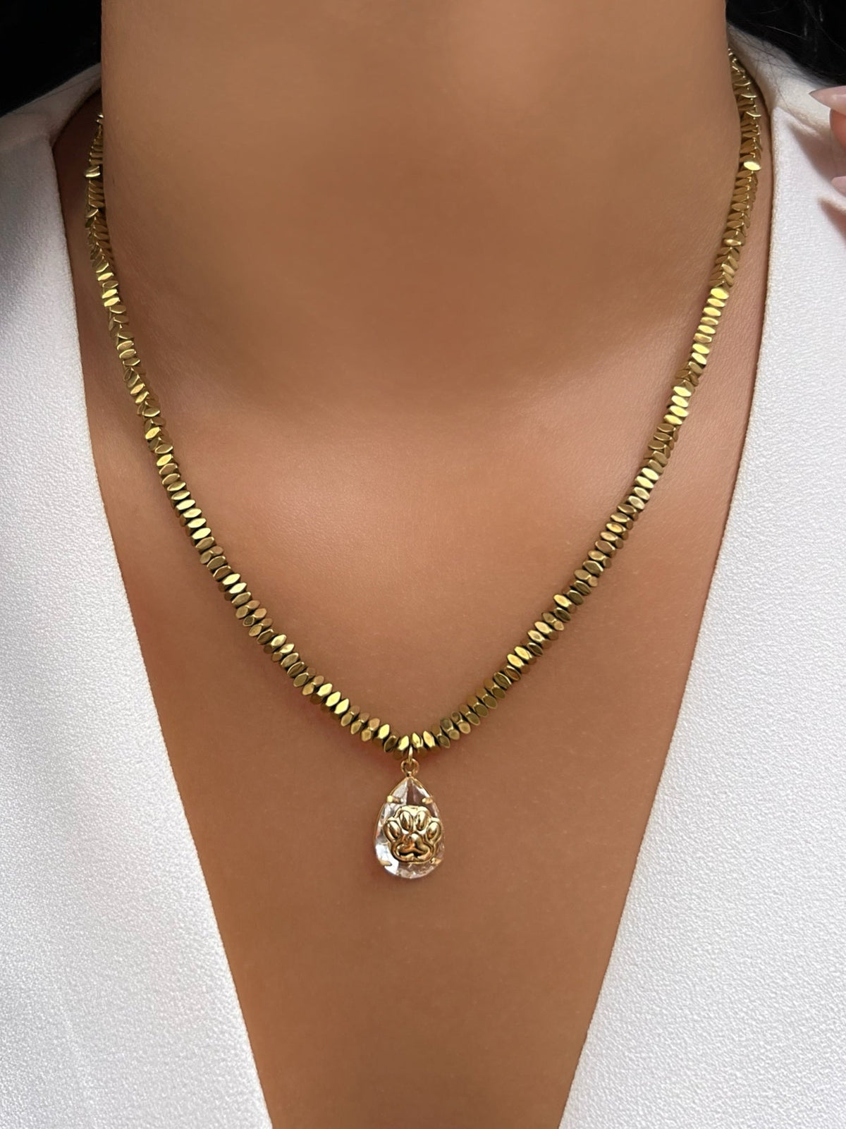 Colar Hematitas Banho Ouro Com Pin Cristal Personalizável 45cm - Tiff Joias