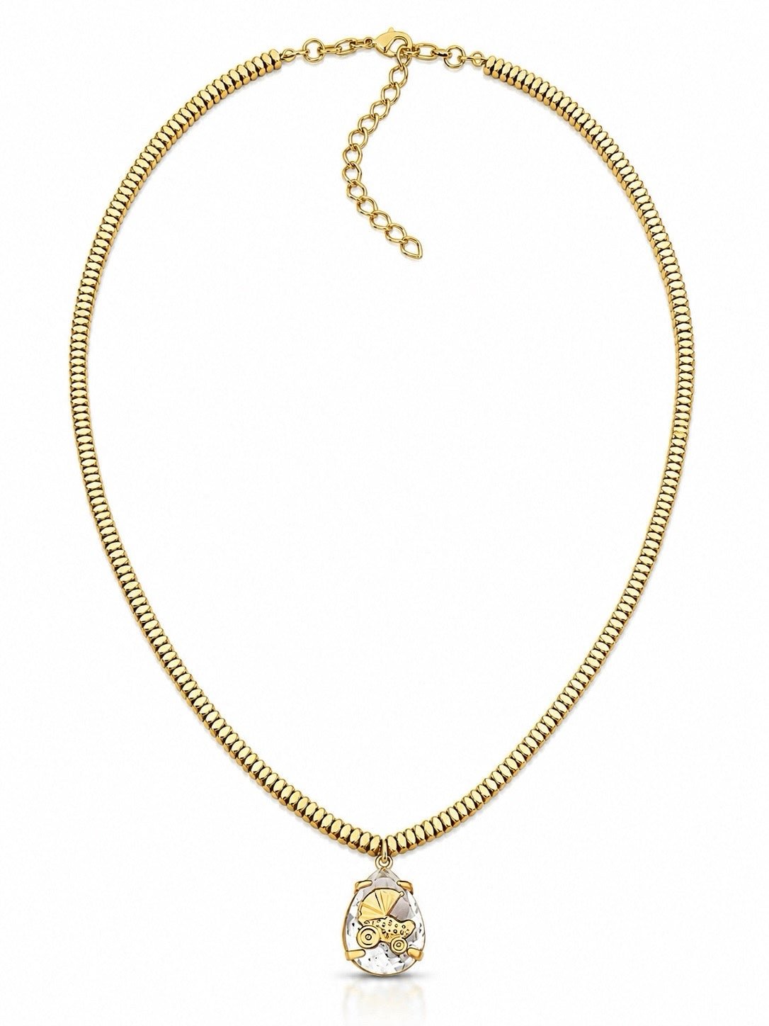 Colar Hematitas Banho Ouro Com Pin Cristal Personalizável 45cm - Tiff Joias