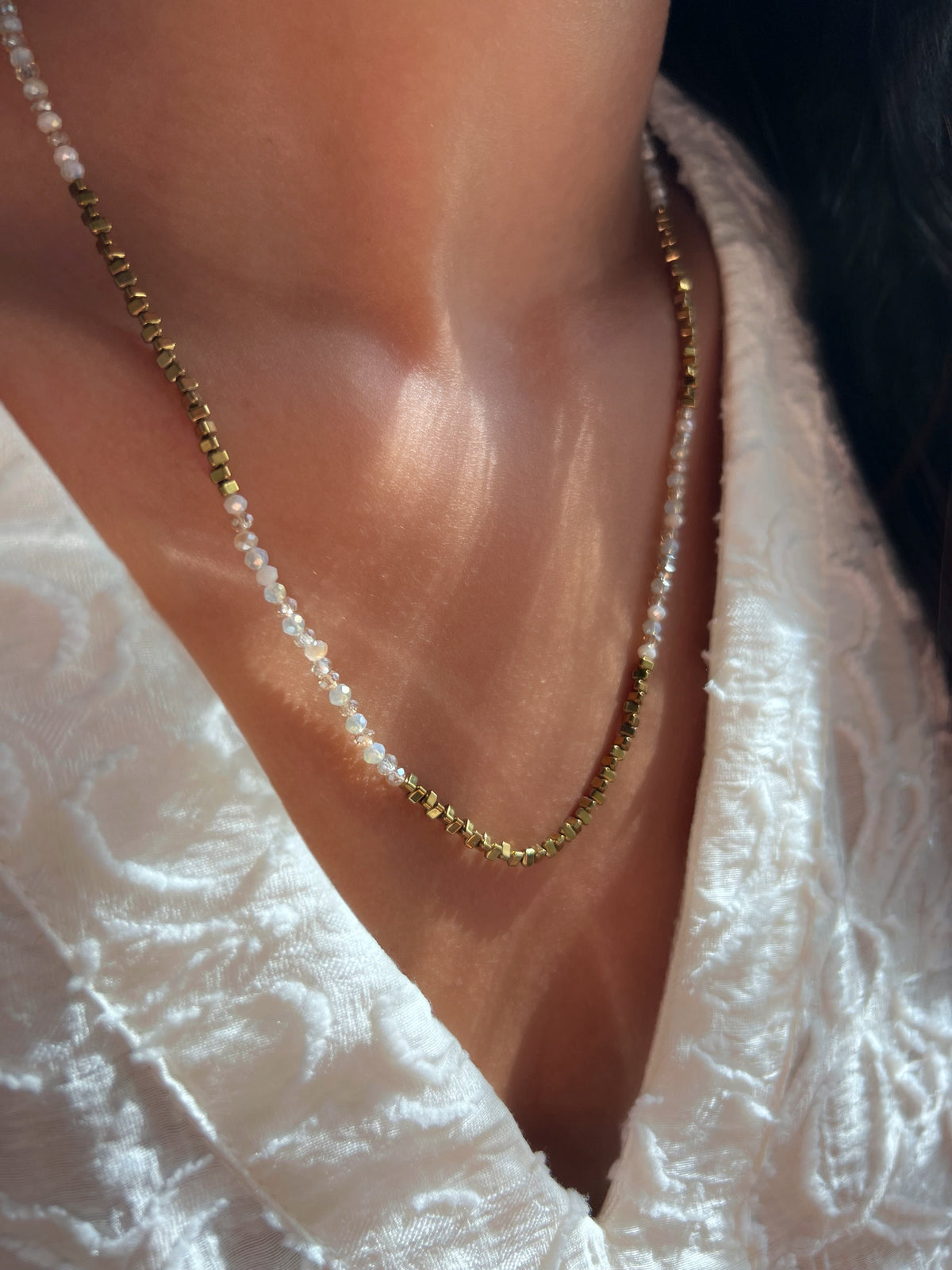 Colar Hematitas Com Mix Cristais Nude 50cm - Tiff Joias