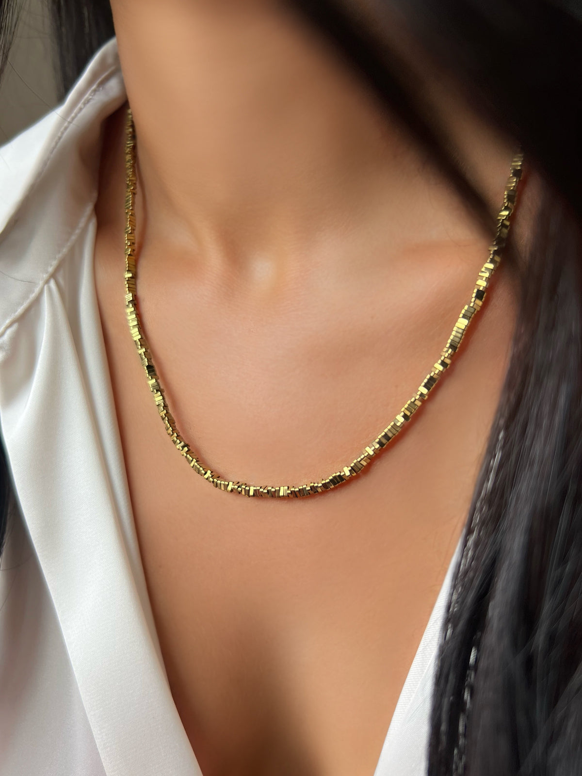 Colar Hematitas Finas Banho Ouro 18k 45cm - Tiff Joias