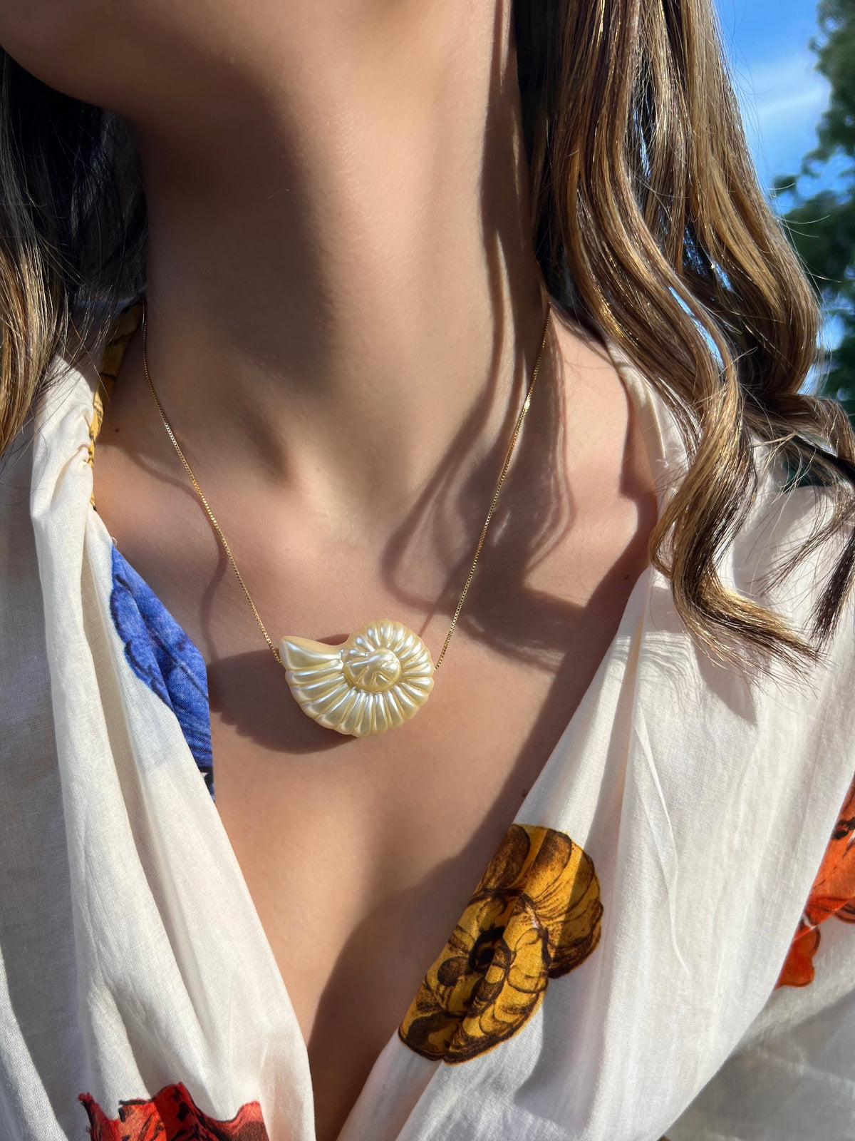 Colar Linha Mar Corrente Veneziana Fina Com Caracol Pérola Acrílica 45cm - Tiff Joias