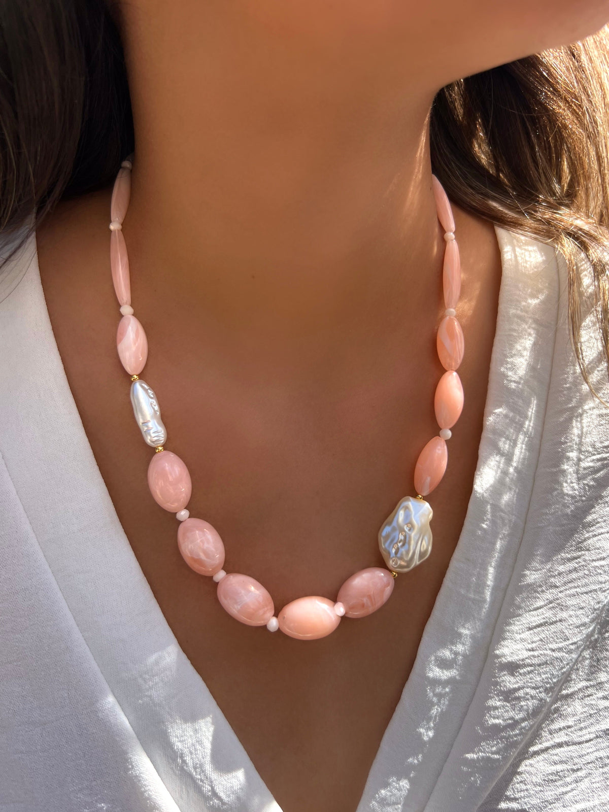 Colar Médio Pedras Acrílicas Rosa 55cm - Tiff Joias