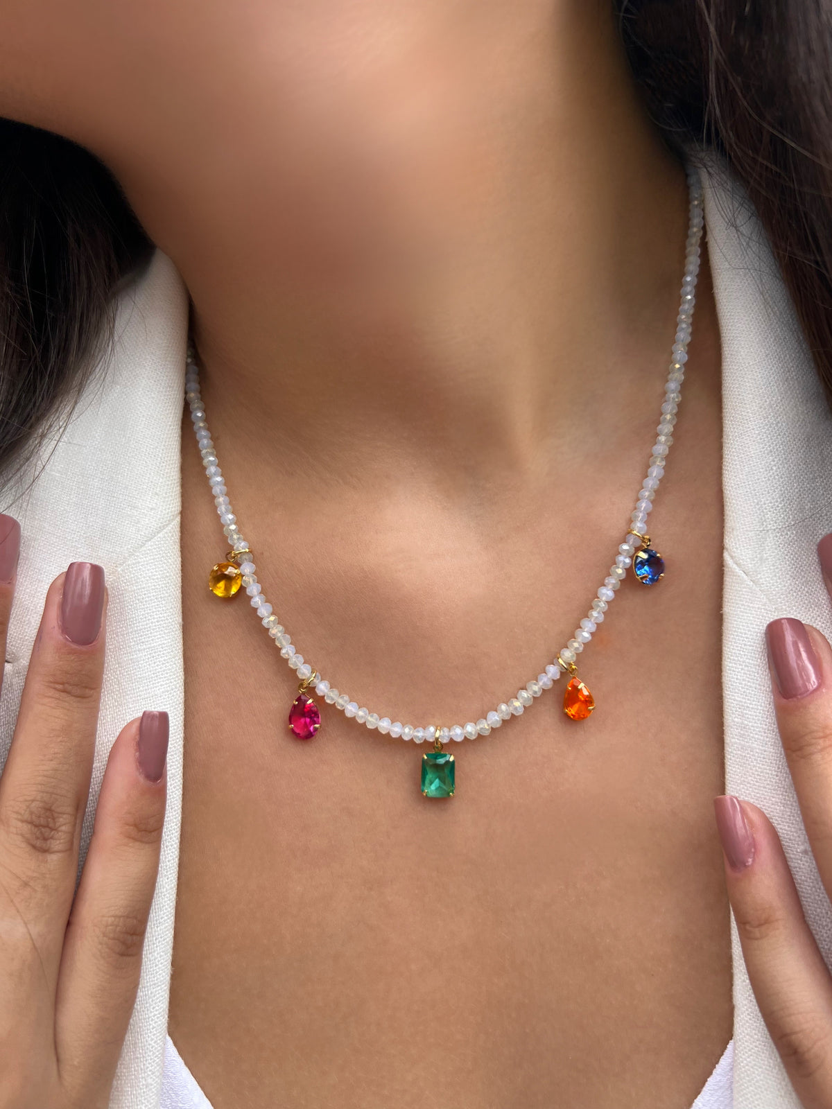 Colar Mini Cristais Coloridos Cores Vivas 45cm - Tiff Joias