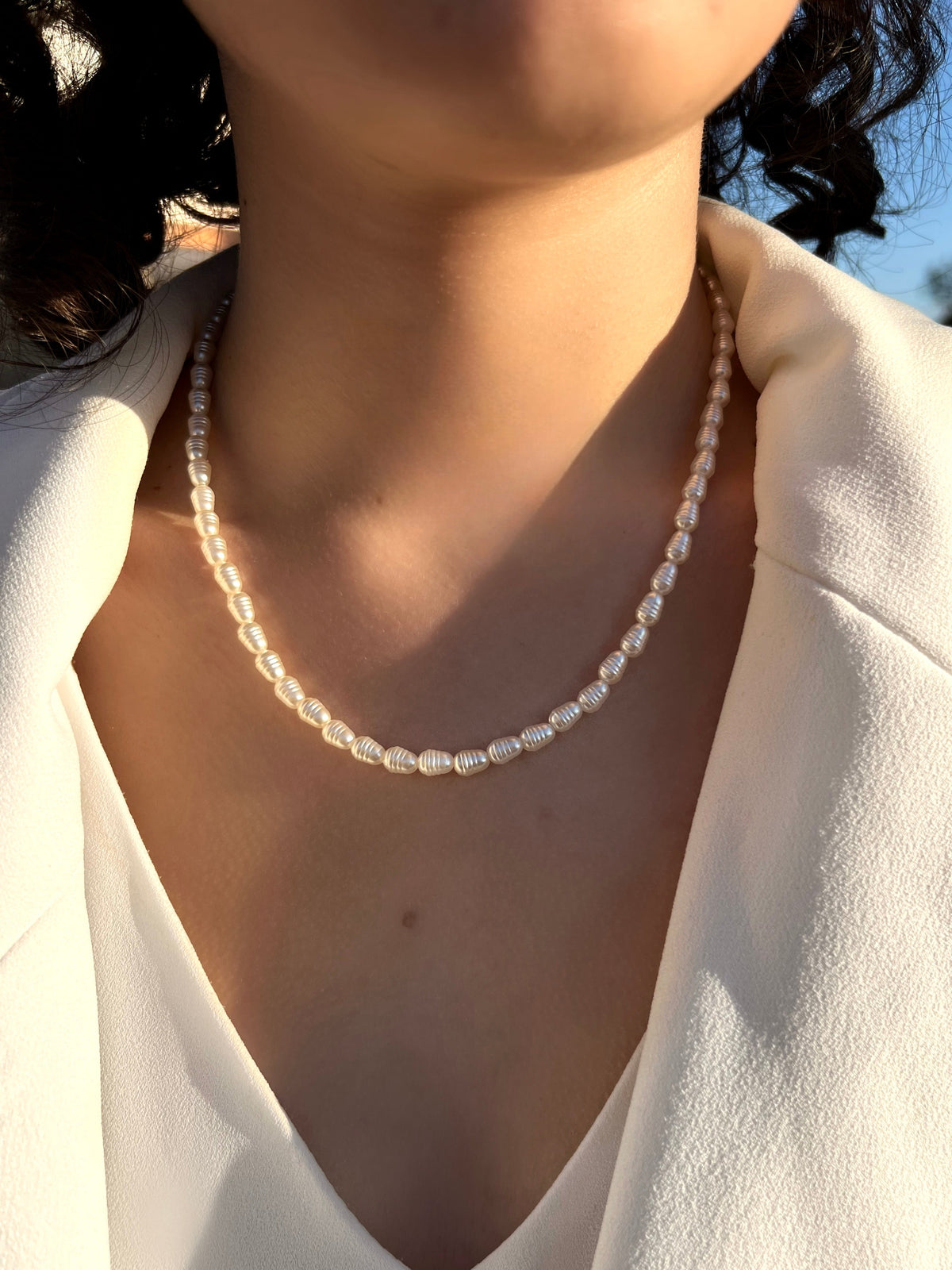 Colar Mini Pérola Arroz Acrílica 40cm - Tiff Joias