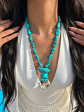 Colar Pedras Acrílicas Cor Turquesa Com Pins Fundo do Mar Metalizados 60cm - Tiff Joias