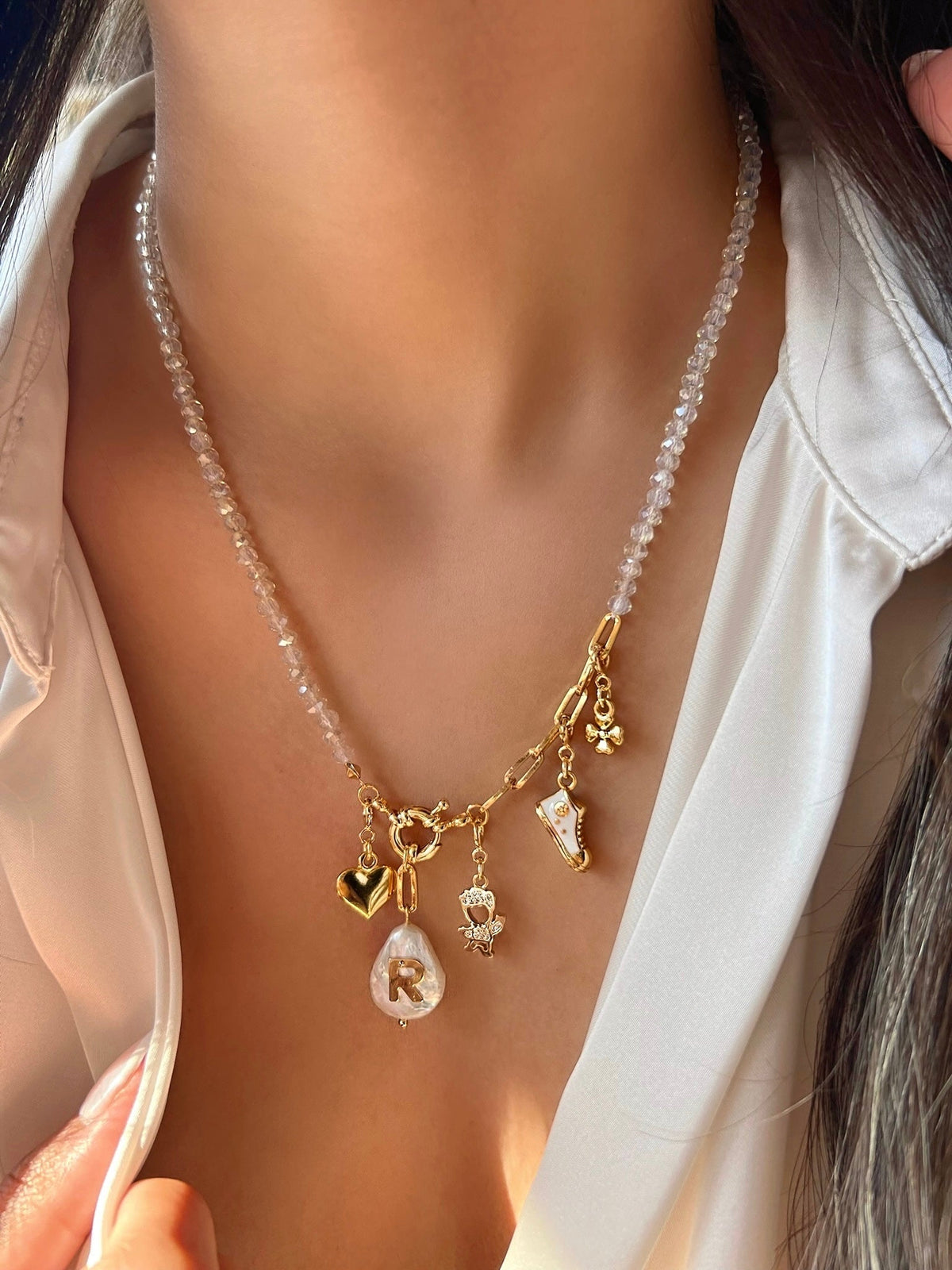 Colar Pins Removíveis Com Inicial Pérola Barroca 50cm - Tiff Joias