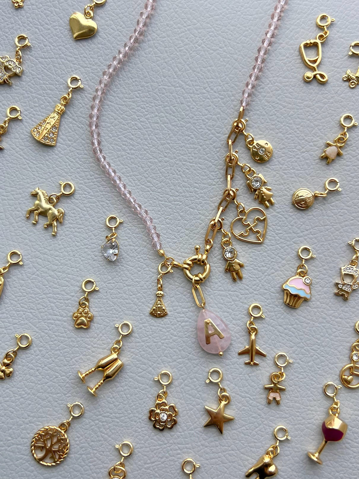 Colar Quartzo Rosa Com Pins Removíveis 50cm - Tiff Joias
