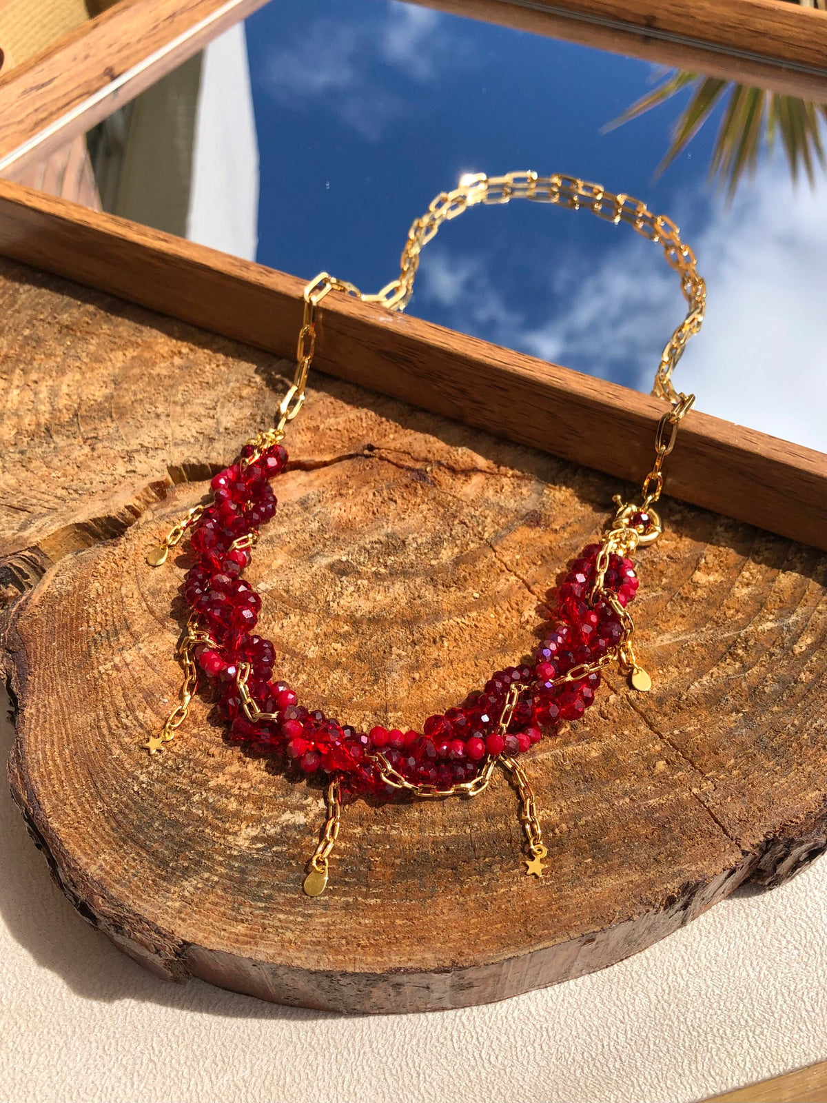 Colar Rebeca New Cristais Vermelho Cherry 55cm - Tiff Joias