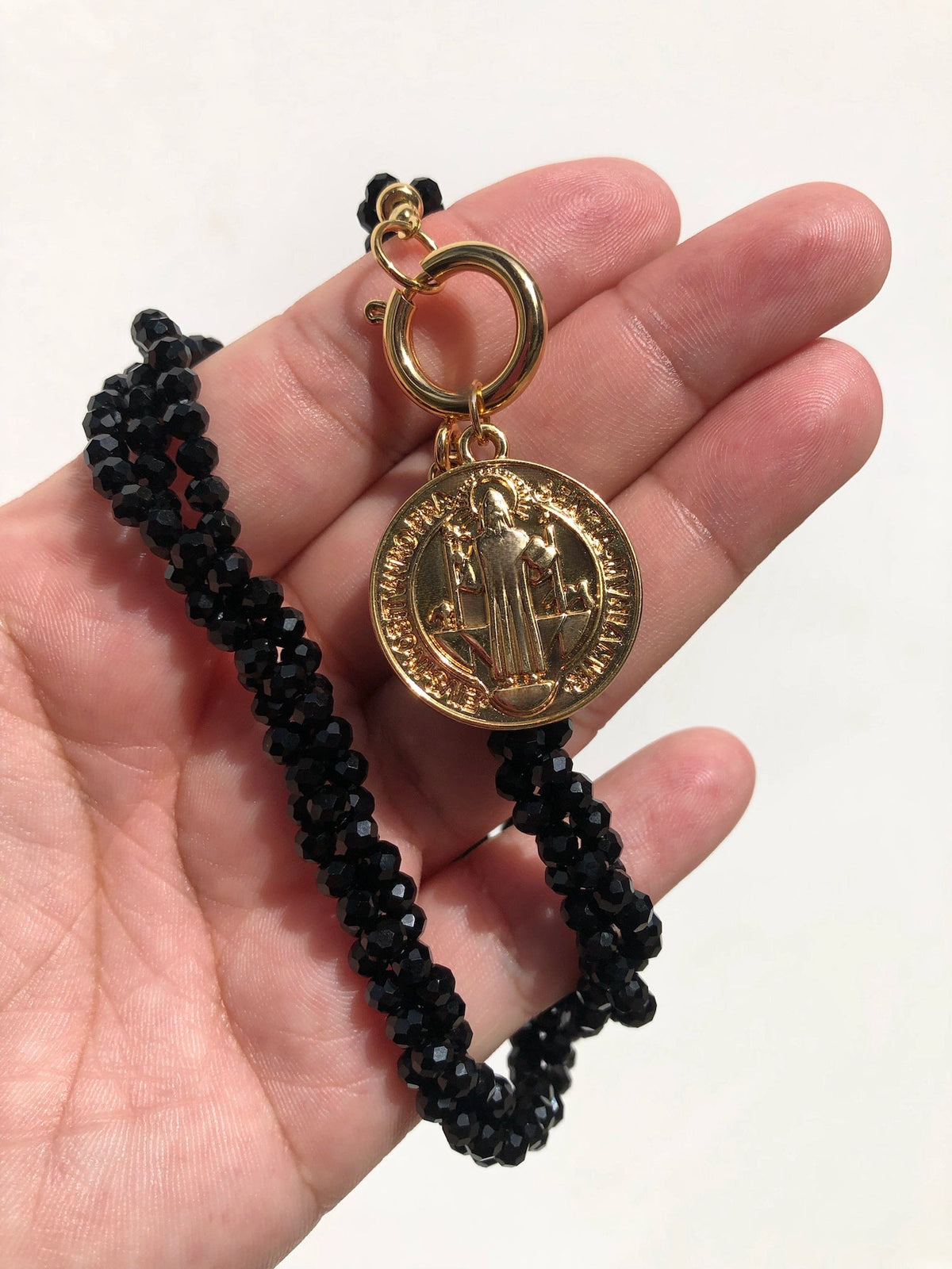 Colar Torsaide Preto Medalha São Bento 45cm - Tiff Joias