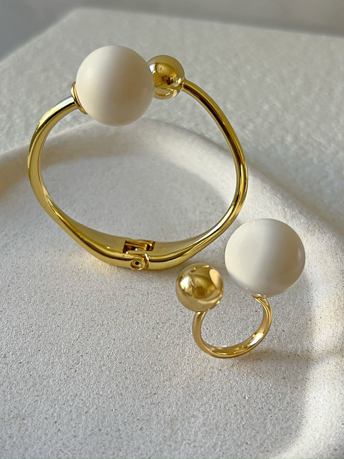 Conjunto Anel e Bracelete Esfera Branca - Tiff Joias