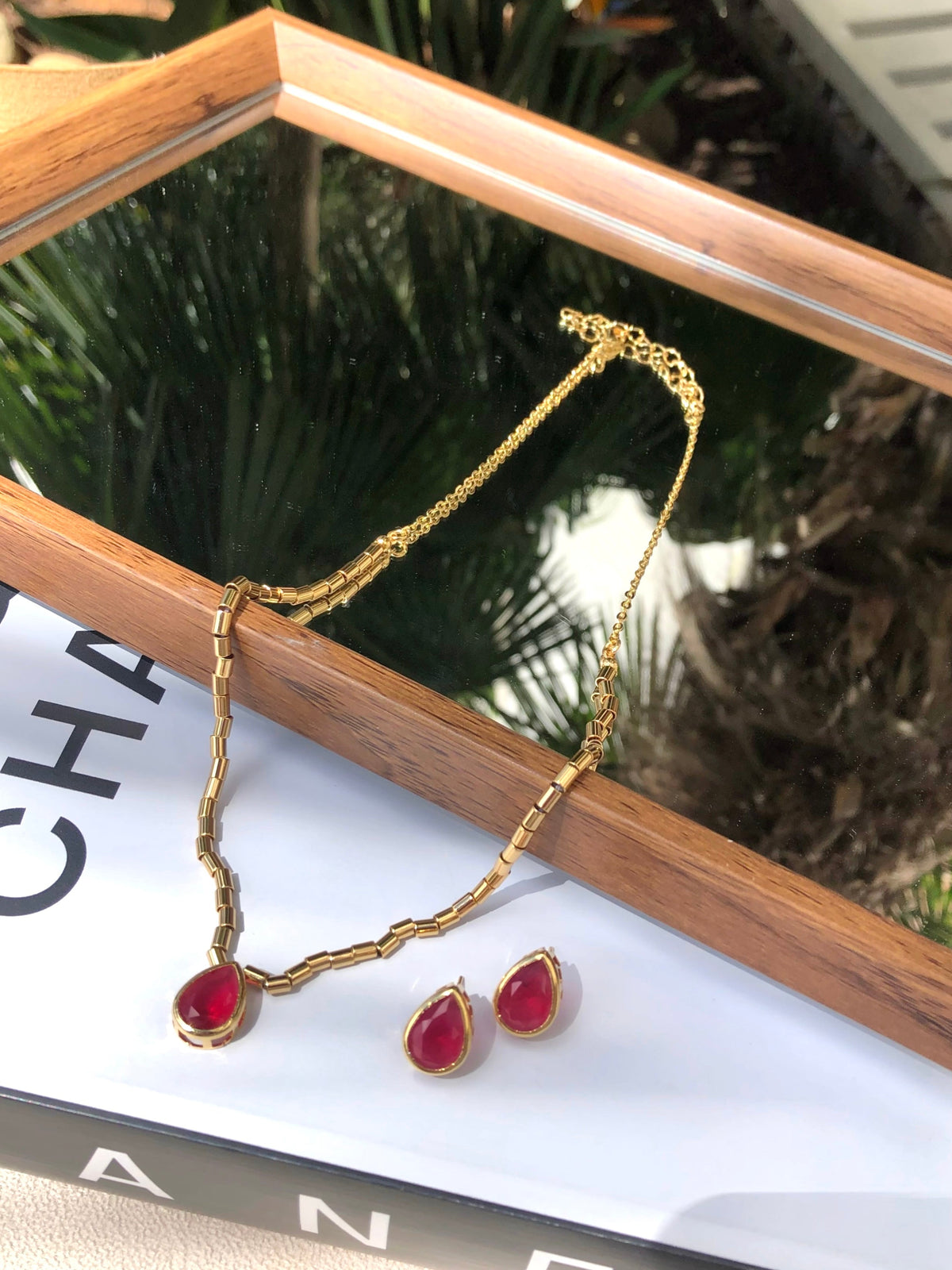 Conjunto Colar e Brinco Diana Vermelho Cherry - Tiff Joias