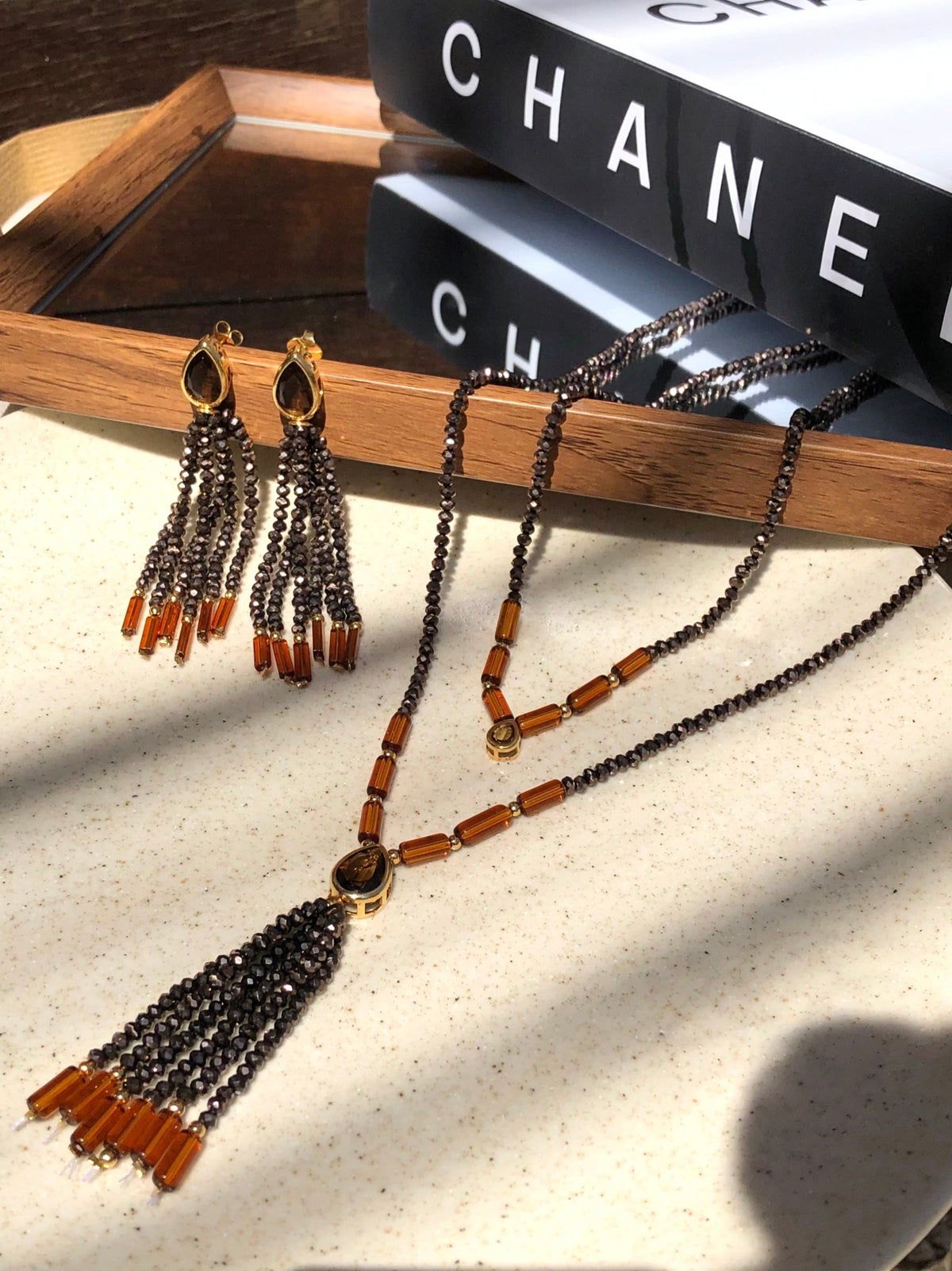 Conjunto De Colares Carol Cristais Lapidados Marrom - Tiff Joias