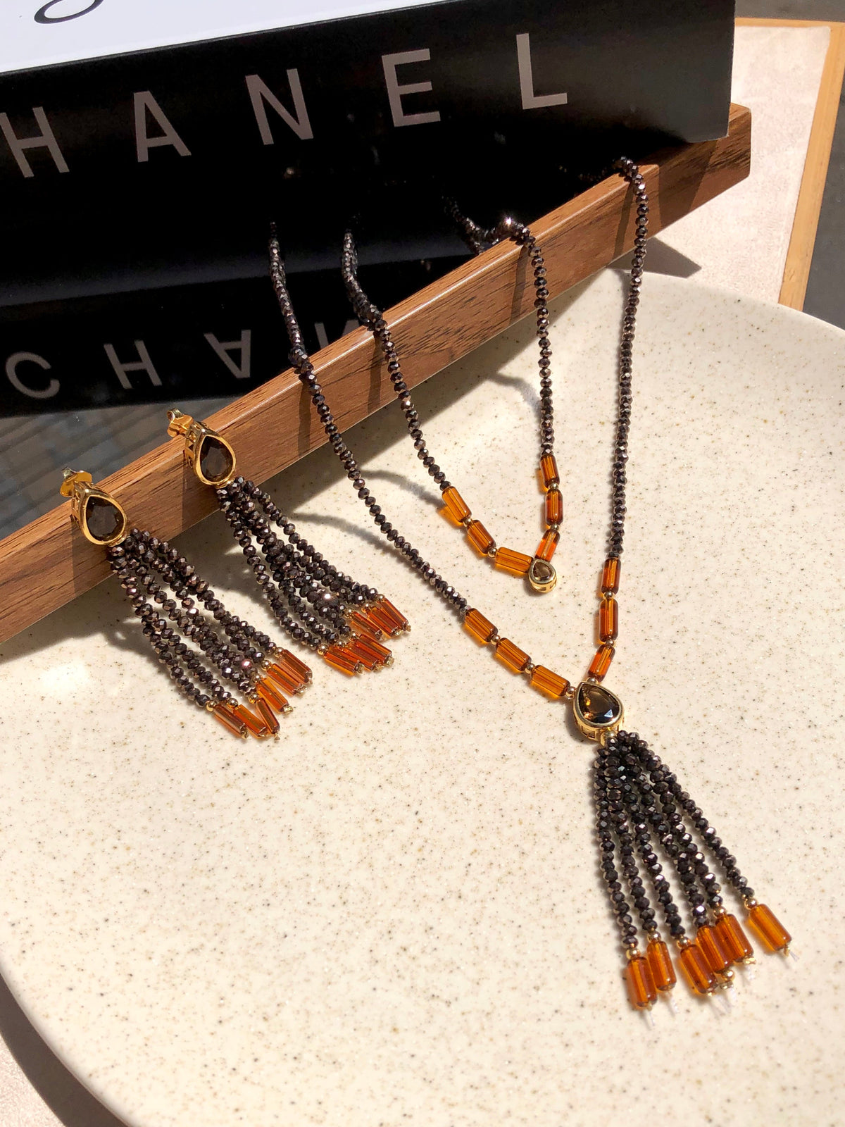 Conjunto De Colares Carol Cristais Lapidados Marrom - Tiff Joias