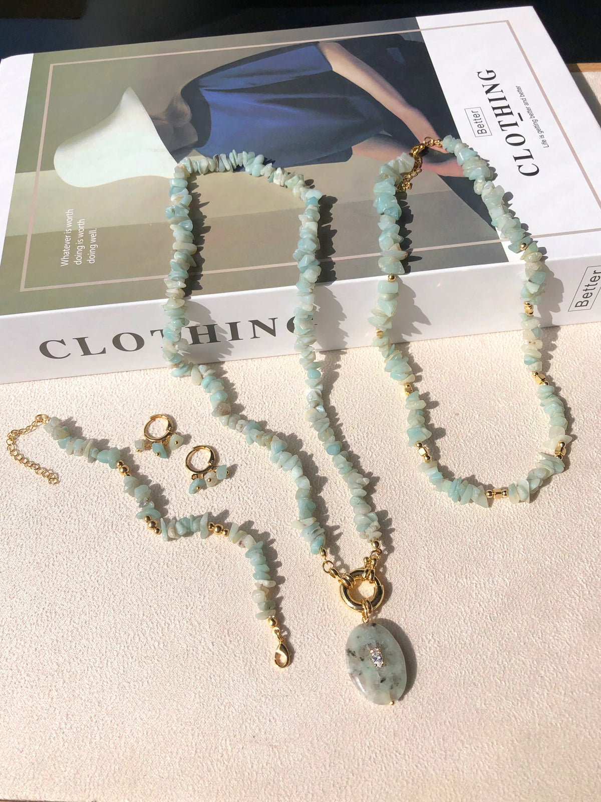 Conjunto De Quatro Peças Em Cascalho Amazonita - Tiff Joias