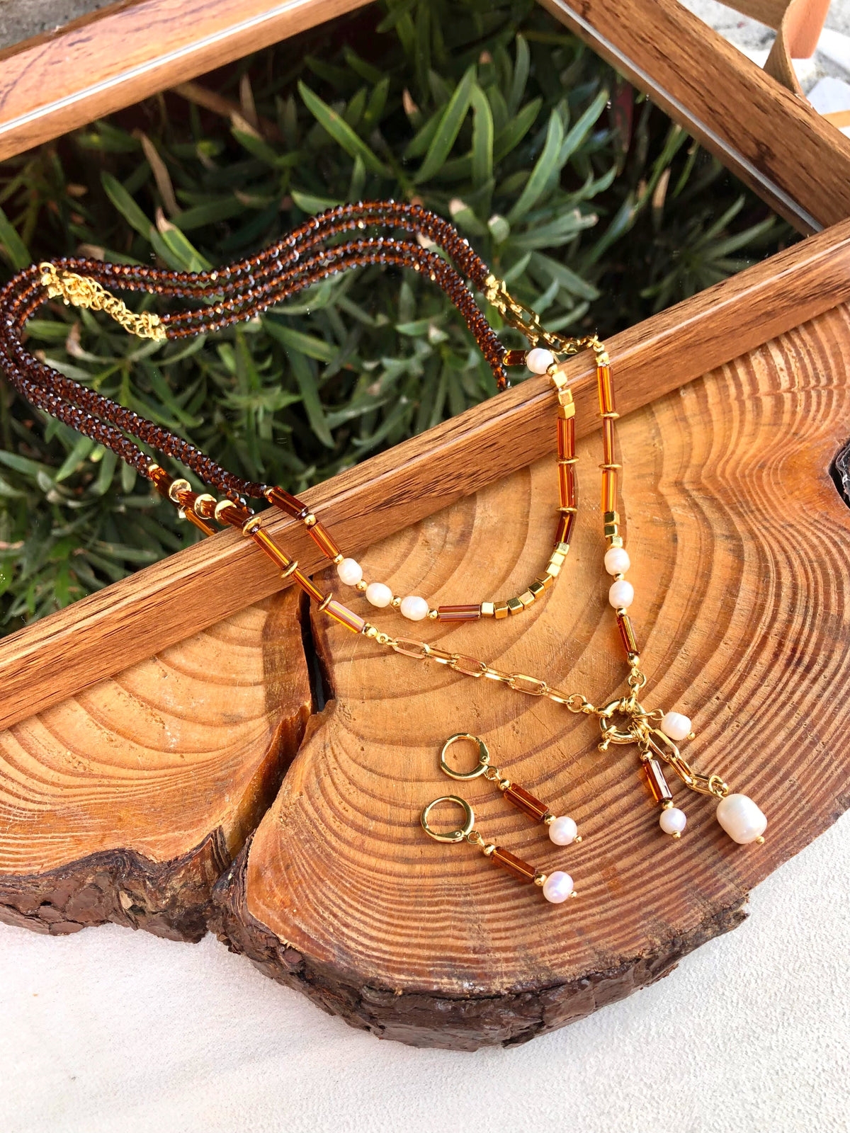 Conjunto Isabela Cristais Lapidados Marrom - Tiff Joias