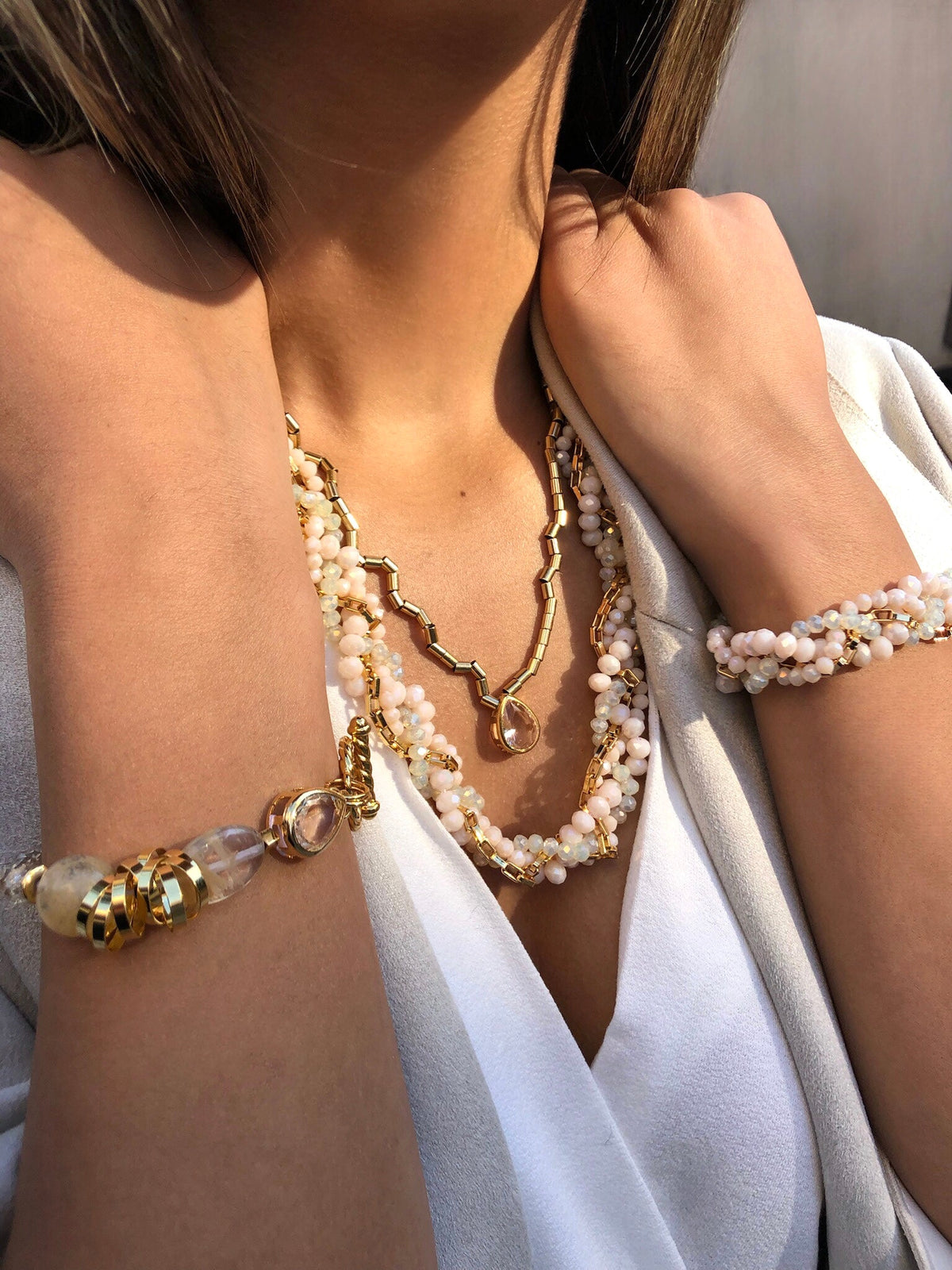 Conjunto Rebeca New Com Cristais Nude - Tiff Joias
