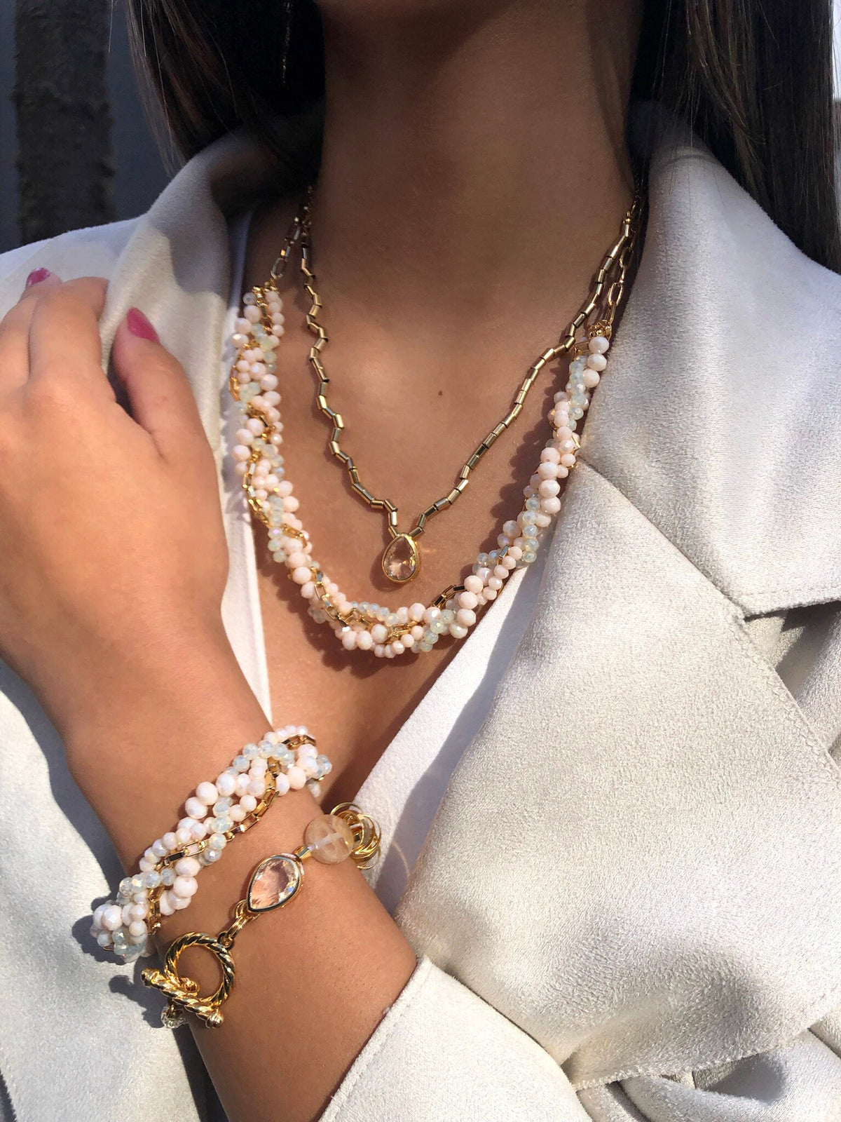 Conjunto Rebeca New Com Cristais Nude - Tiff Joias