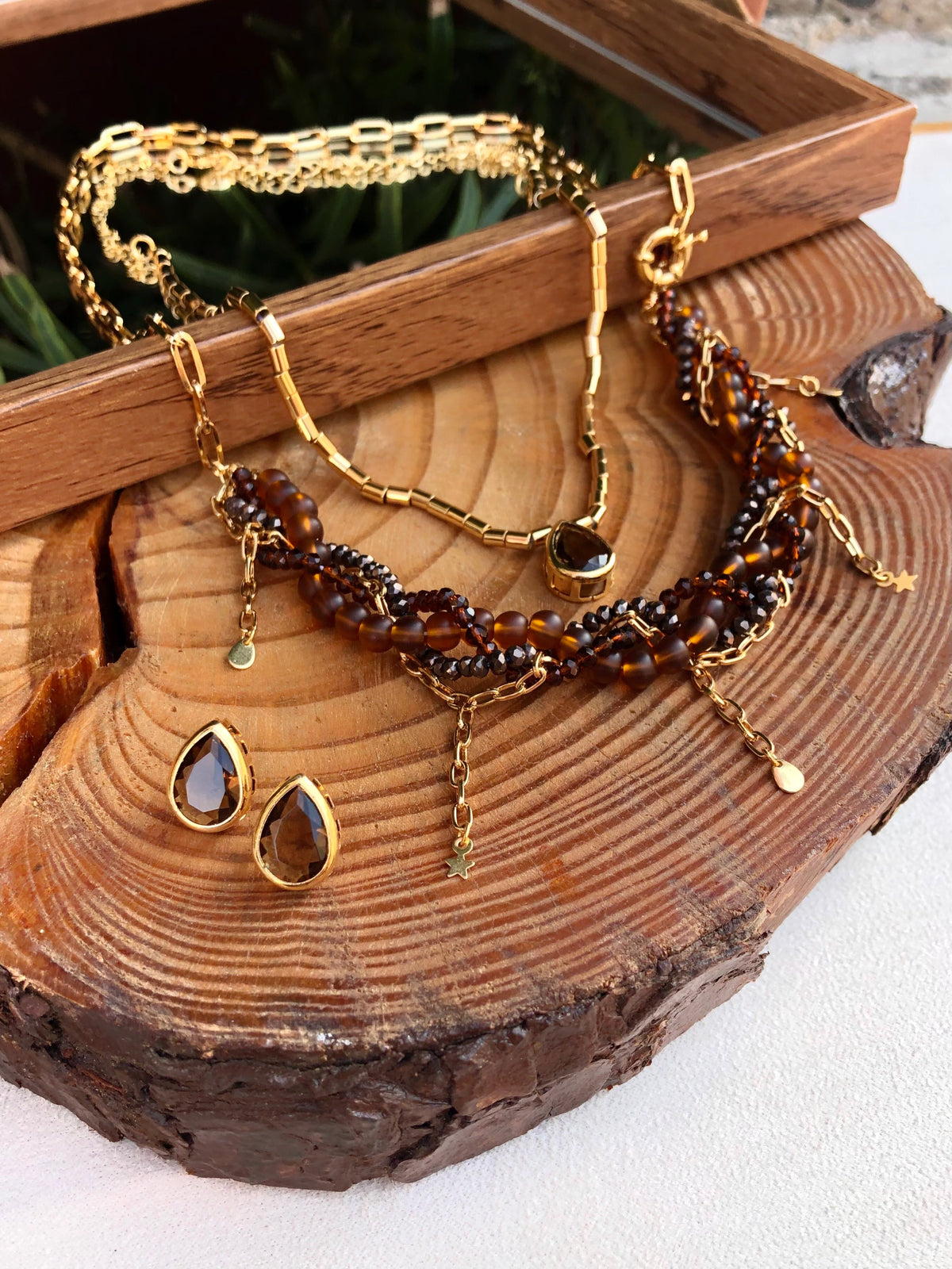 Conjunto Rebeca New Cristais Marrom - Tiff Joias