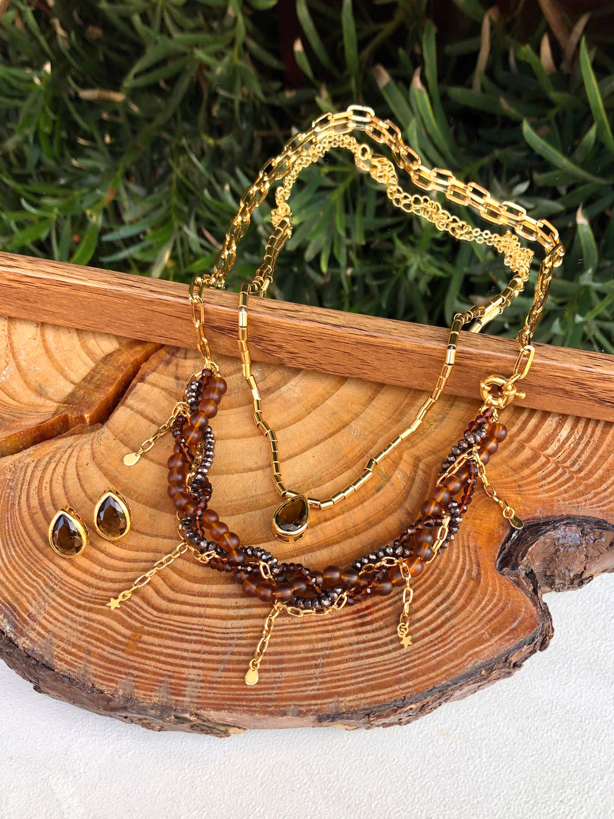 Conjunto Rebeca New Cristais Marrom - Tiff Joias