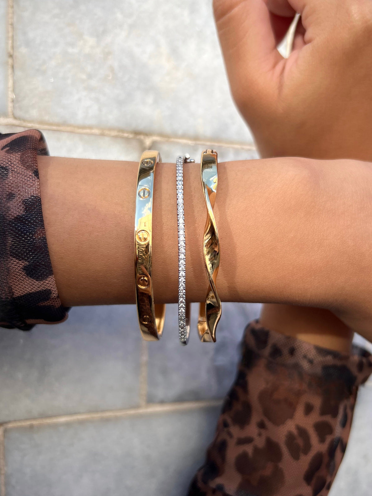 Mix De Braceletes Ródio Branco e Banho Ouro - Tiff Joias