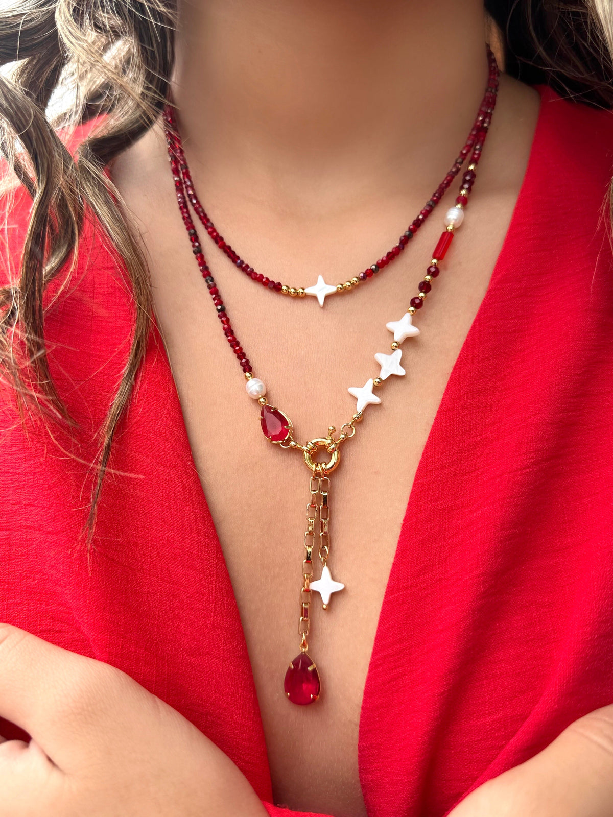 Mix De Colares Lais Vermelho Cherry - Tiff Joias