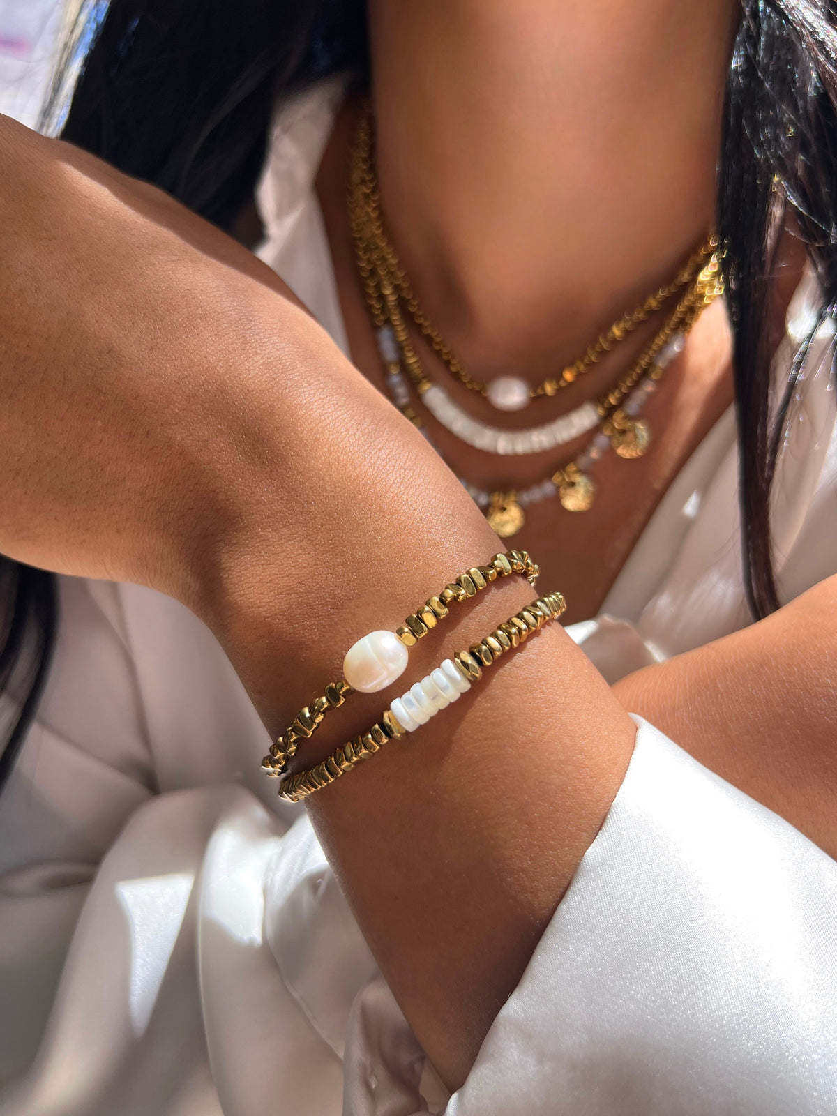 Mix De Duas Pulseiras Hematita Com Madrepérola e Pérola Barroca - Tiff Joias