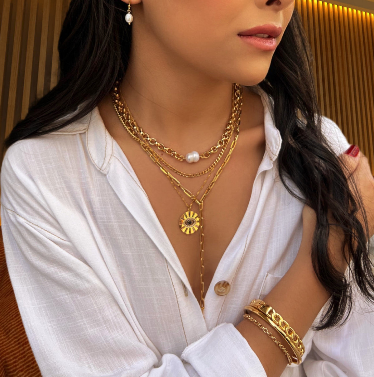 Mix de pulseiras bracelete liso e grumê - Tiff Joias