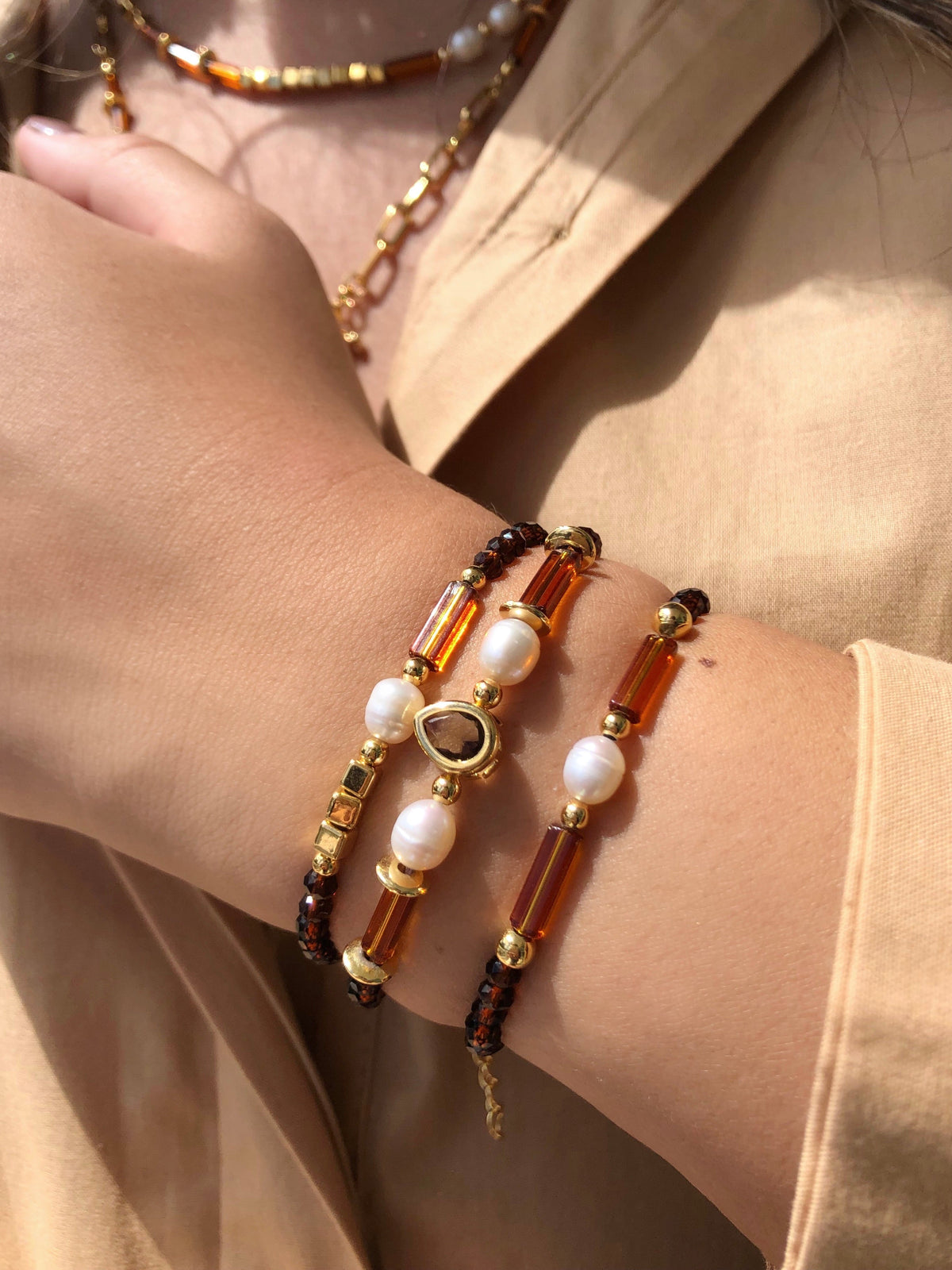 Mix De Pulseiras Carol Marrom - Tiff Joias