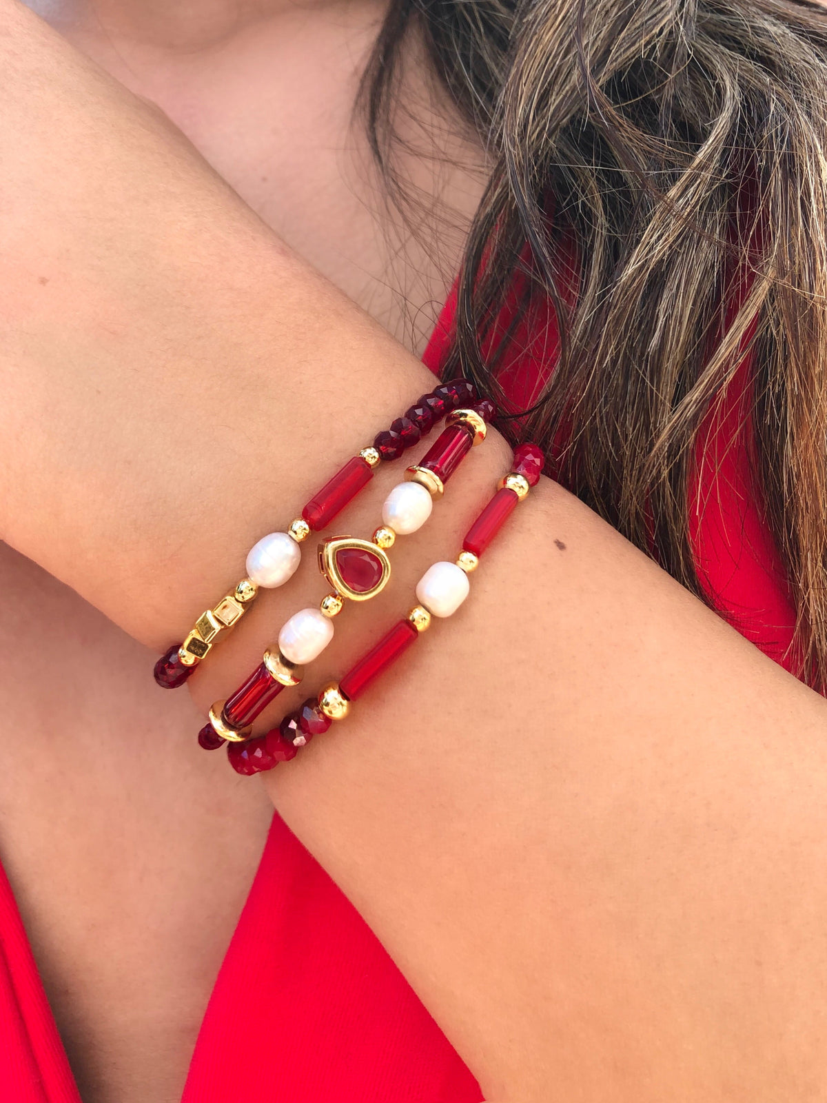 Mix De Pulseiras Carol Vermelho Cherry - Tiff Joias