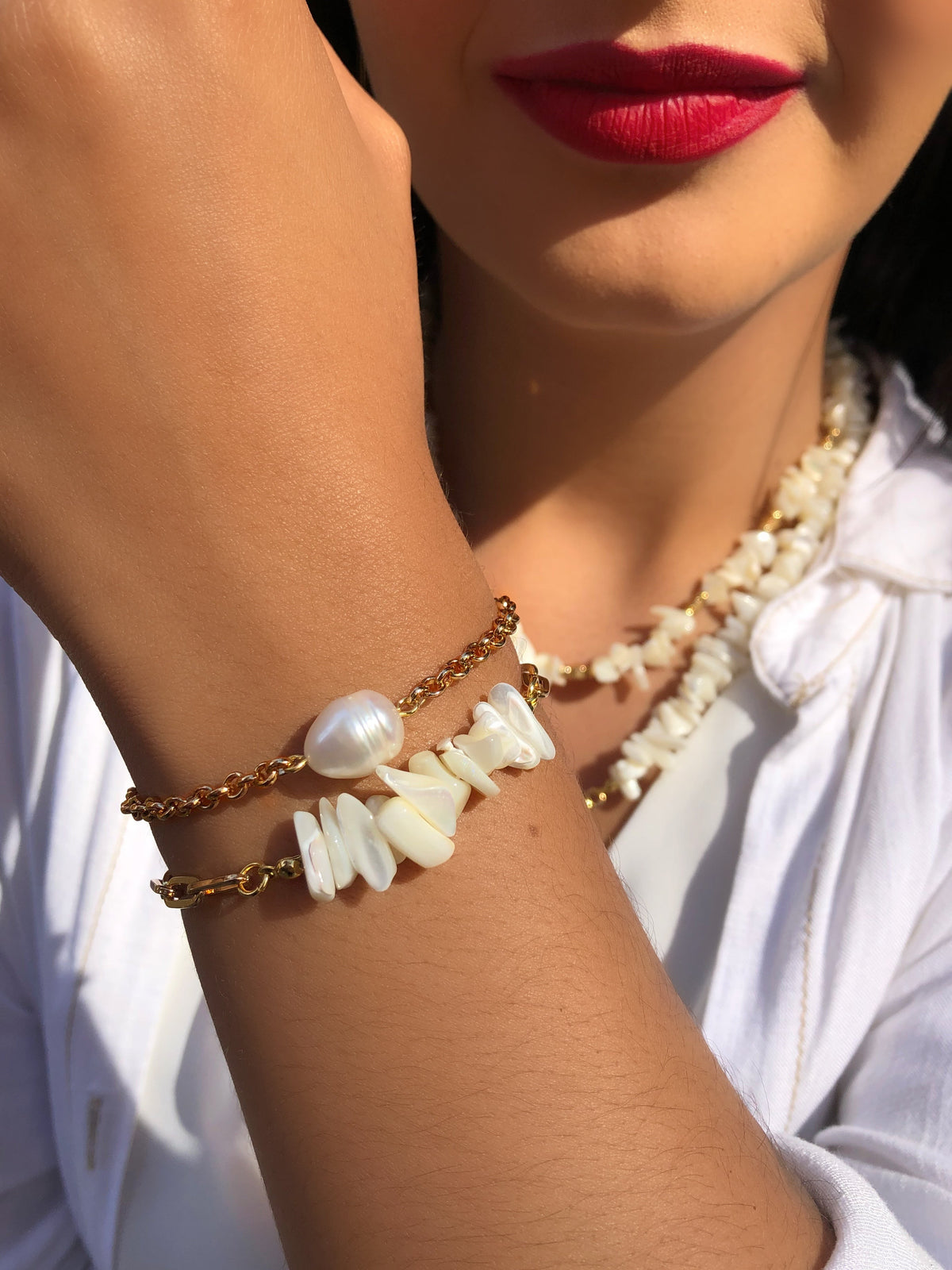 Mix De Pulseiras Cascalho Madreperola - Tiff Joias
