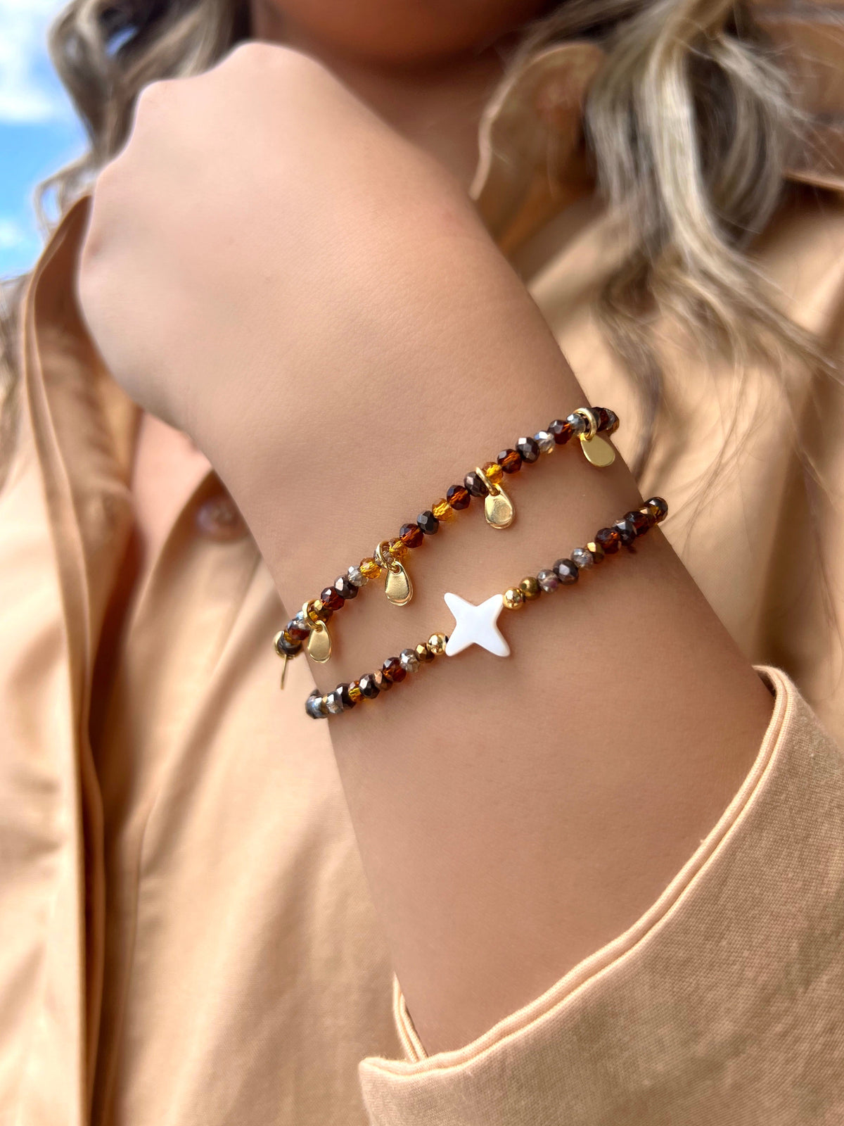 Mix De Pulseiras Lais Cristais Mix Marrom - Tiff Joias