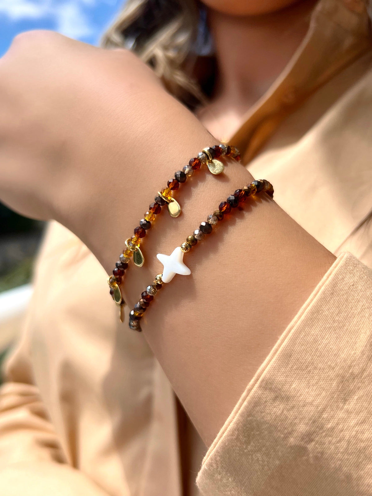 Mix De Pulseiras Lais Cristais Mix Marrom - Tiff Joias