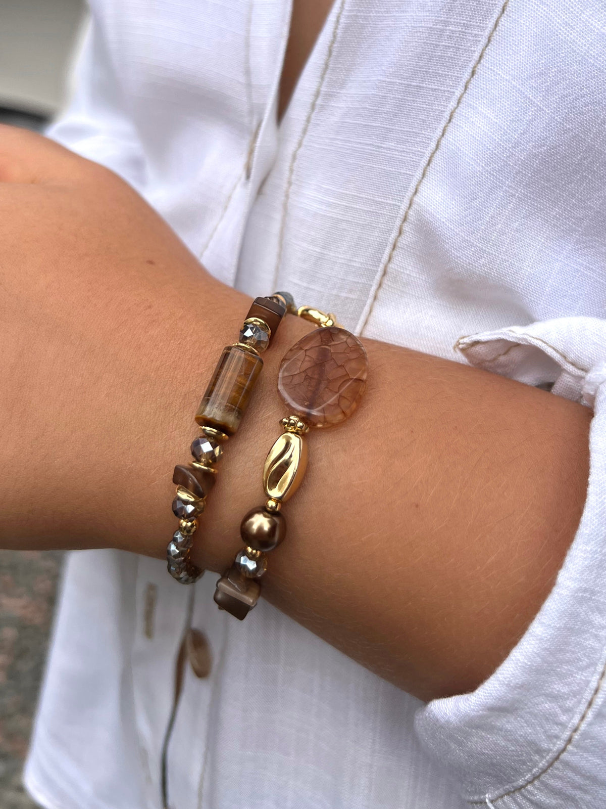 Mix de Pulseiras Pedra Natural Ágata Marrom Fecho Bóia - Tiff Joias