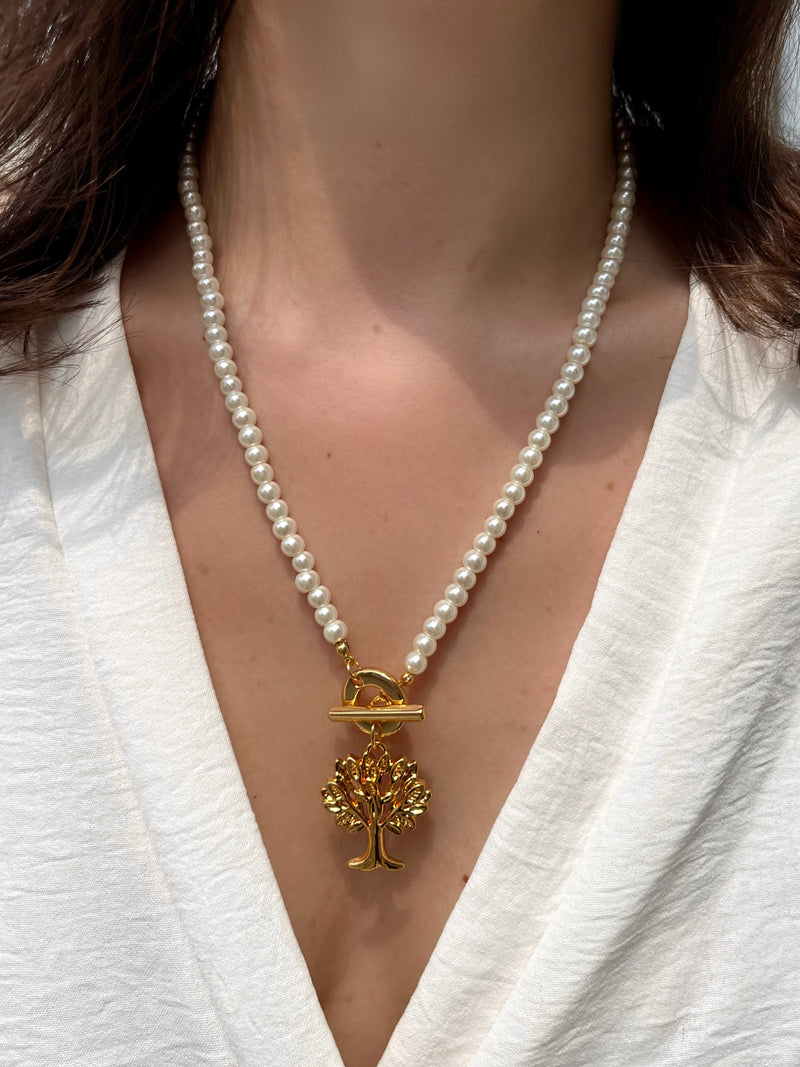 Colar Perola Com Pingente Arvore Da Vida
