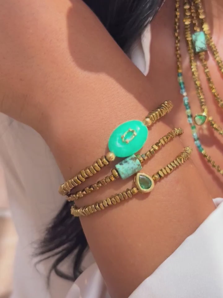 Mix De Três Pulseiras Hematita Com Amazonita e Turquesa Africana