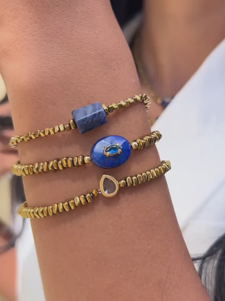 Mix De Três Pulseiras Hematita Com Lápis Lazuli e Sodalita