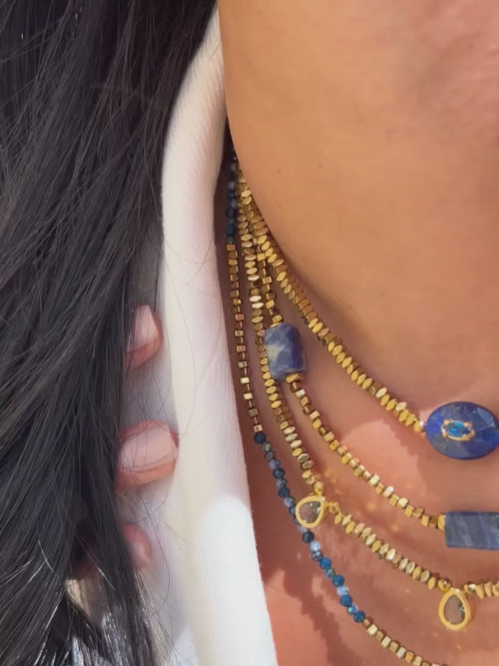 Mix De Quatro Colares Hematitas Com Lapis Lazuli e Sodalitas Naturais