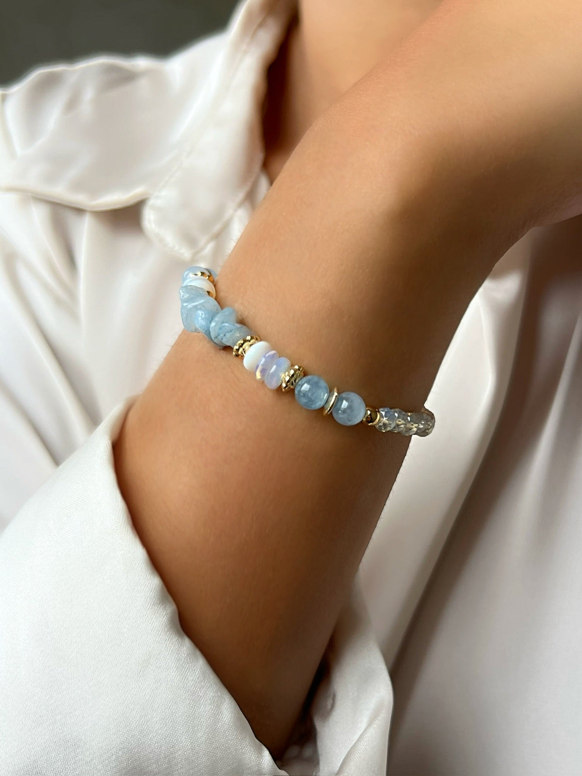 Pulseira Alice Pedra Natural Jade Azul - Tiff Joias
