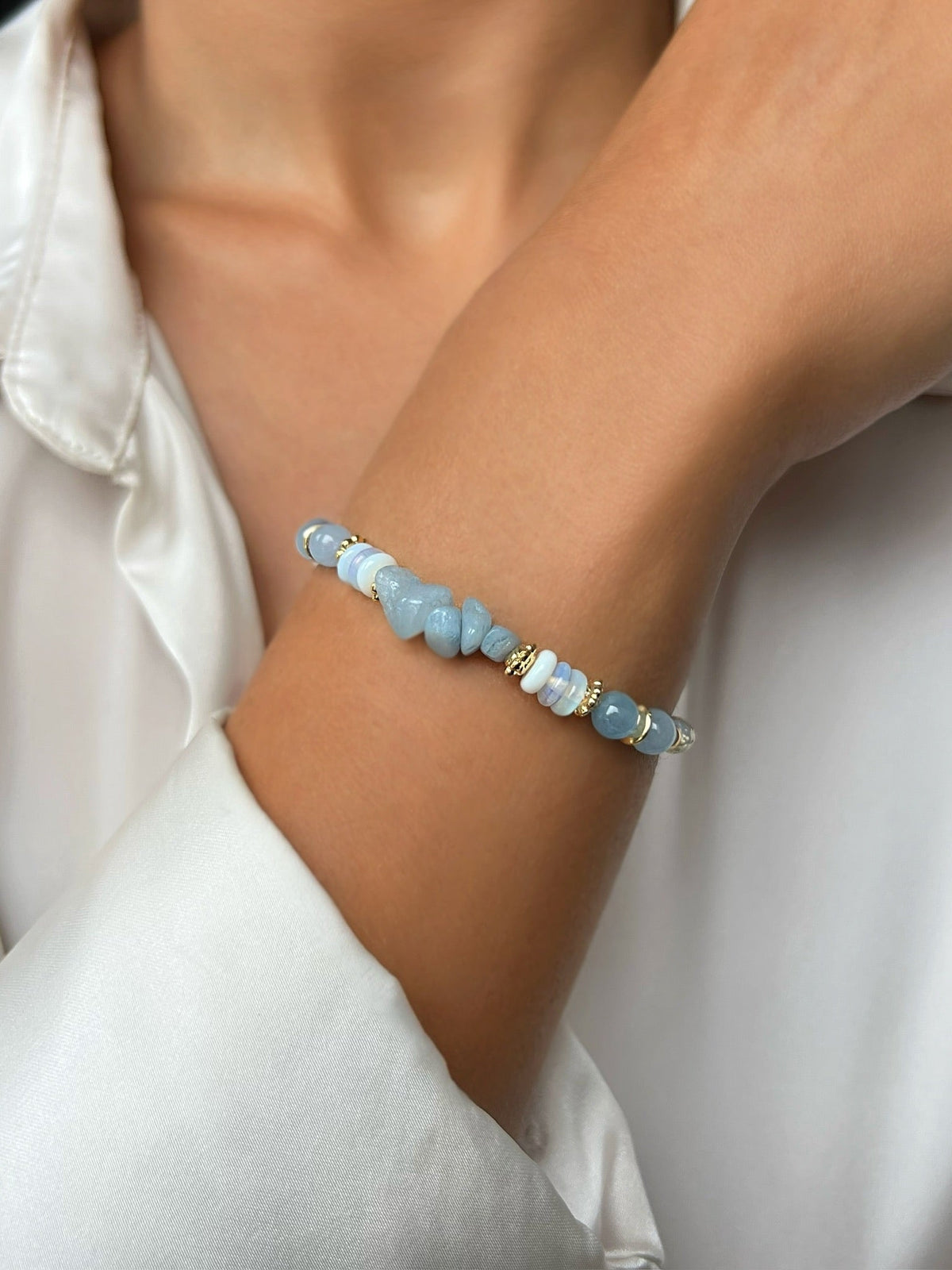 Pulseira Alice Pedra Natural Jade Azul - Tiff Joias