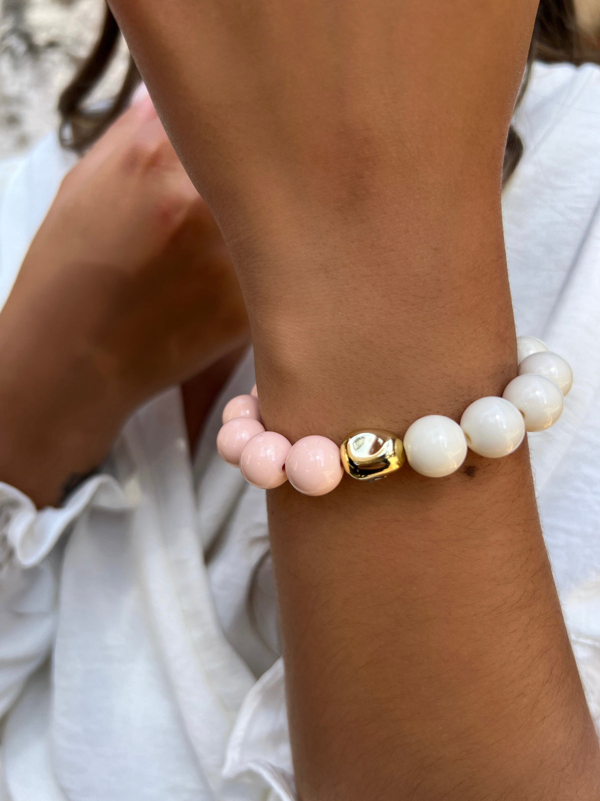Pulseira Bolas Acrílicas Nude E Rosa - Tiff Joias
