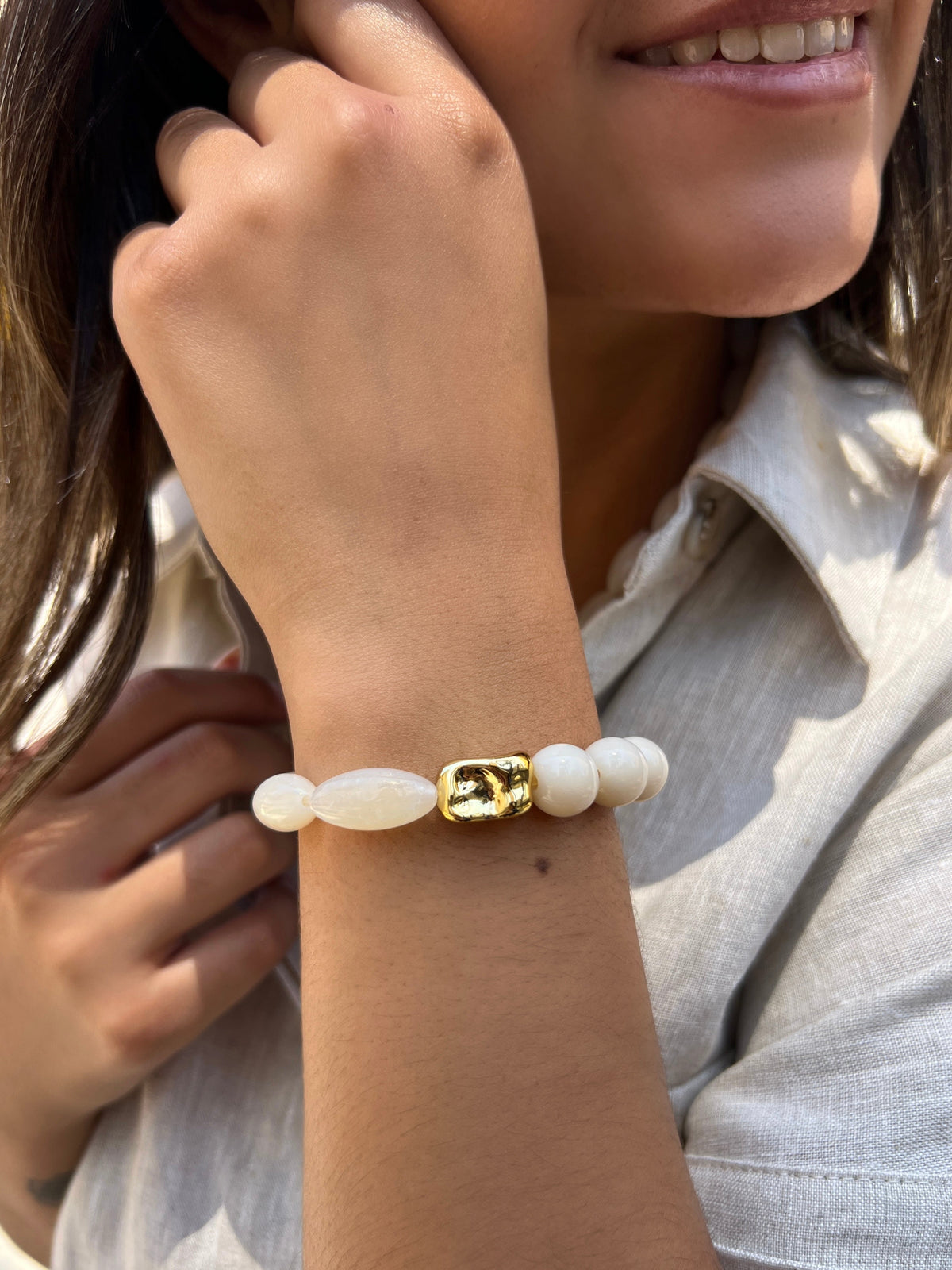 Pulseira Bolas E Pedras Acrílicas Nude - Tiff Joias