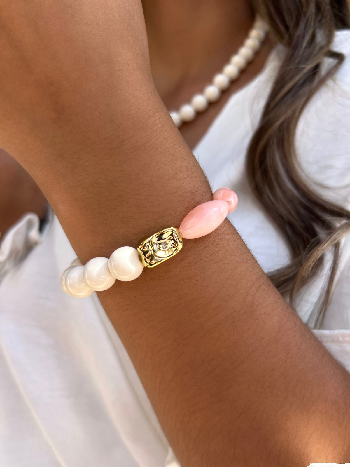 Pulseira Bolas E Pedras Acrílicas Rosa - Tiff Joias