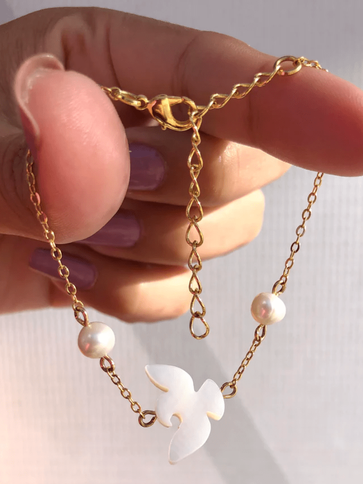 Pulseira Bruna Pérolas E Espírito Santo Madrepérola 16cm - Tiff Joias
