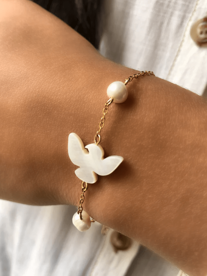 Pulseira Bruna Pérolas E Espírito Santo Madrepérola 16cm - Tiff Joias