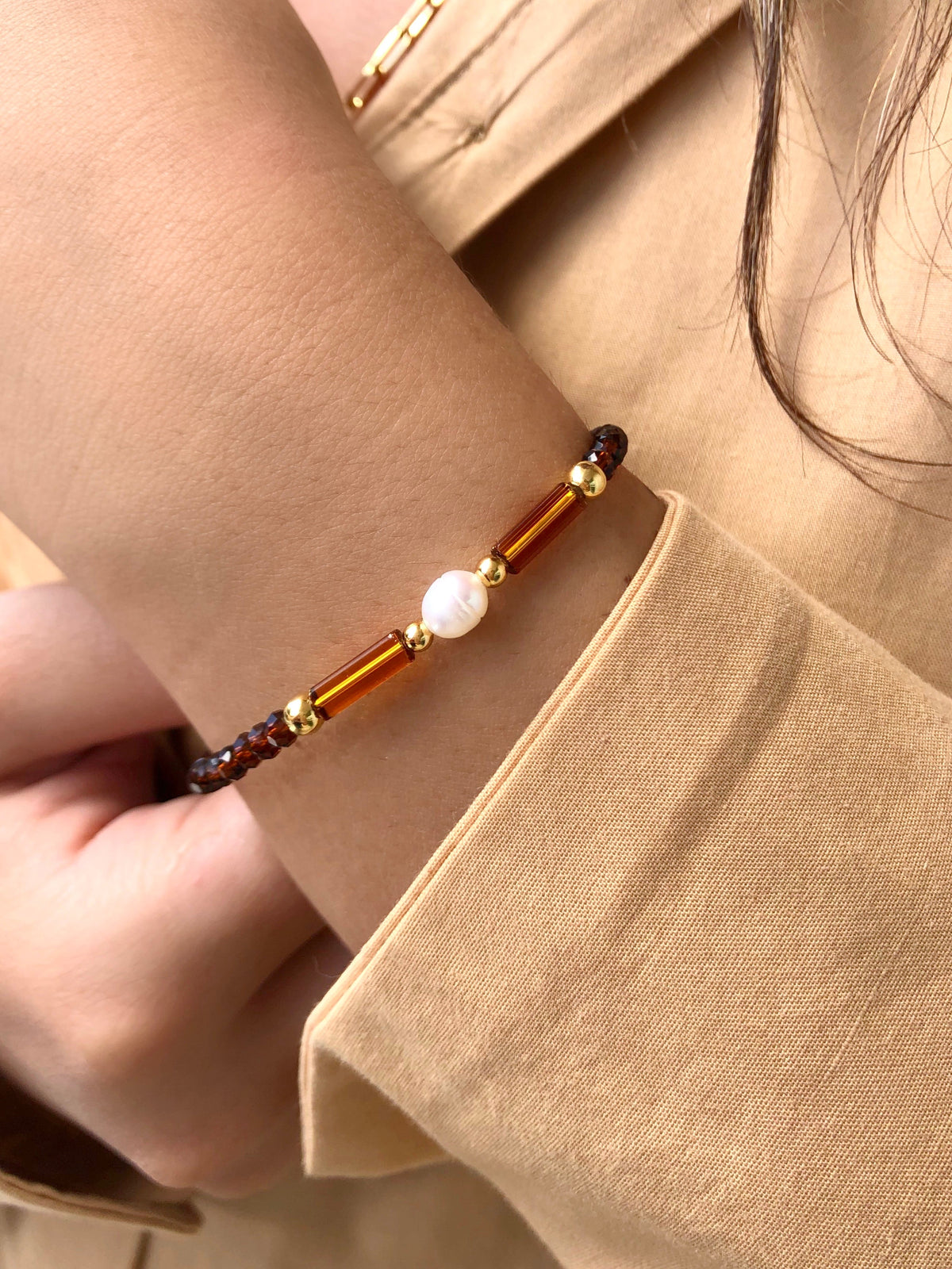 Pulseira Carol Marrom Com Bolinhas - Tiff Joias